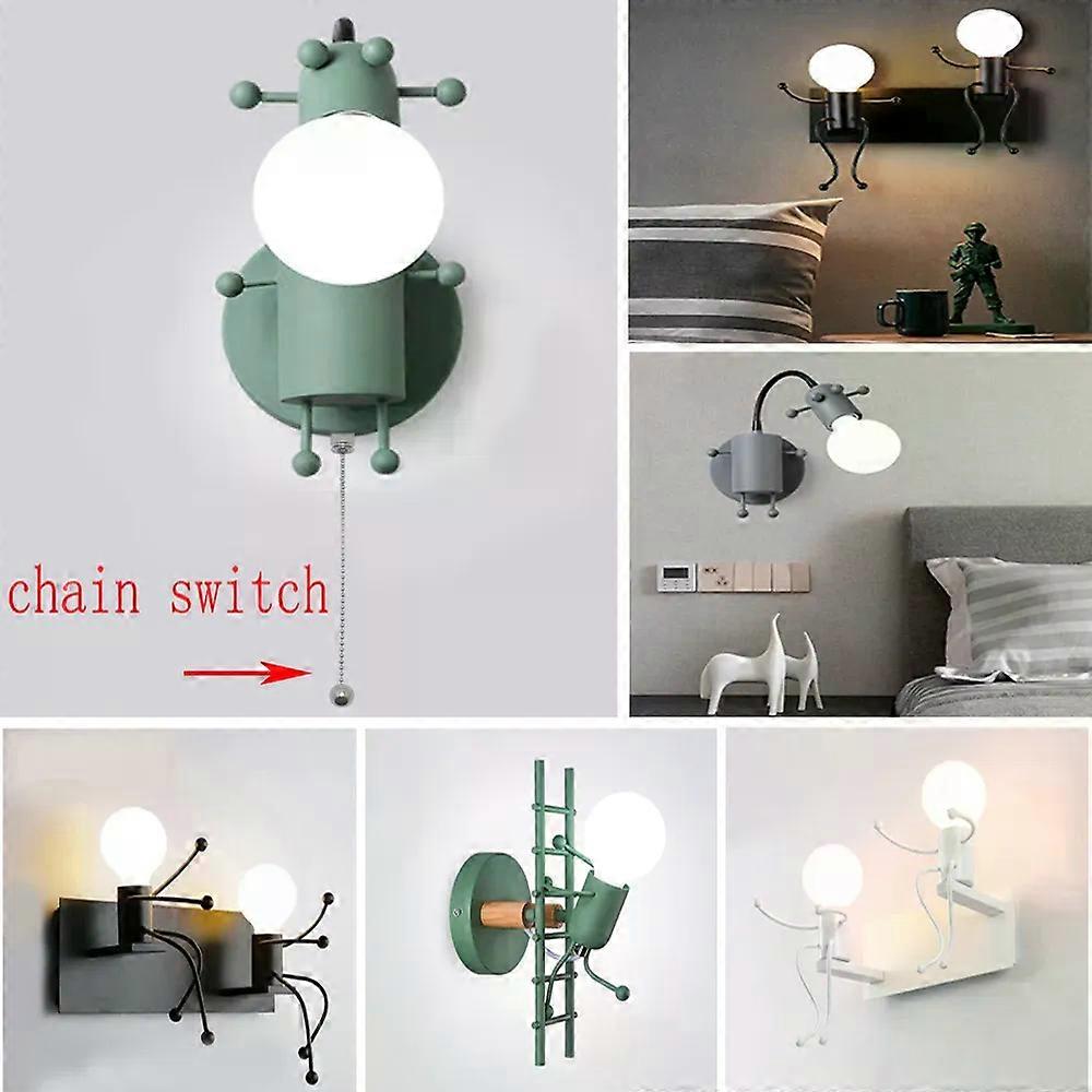 Modern Nordic wall lamp LED chandelier macaron cartoon doll wall lamp simple metal robot lamp with chain switch