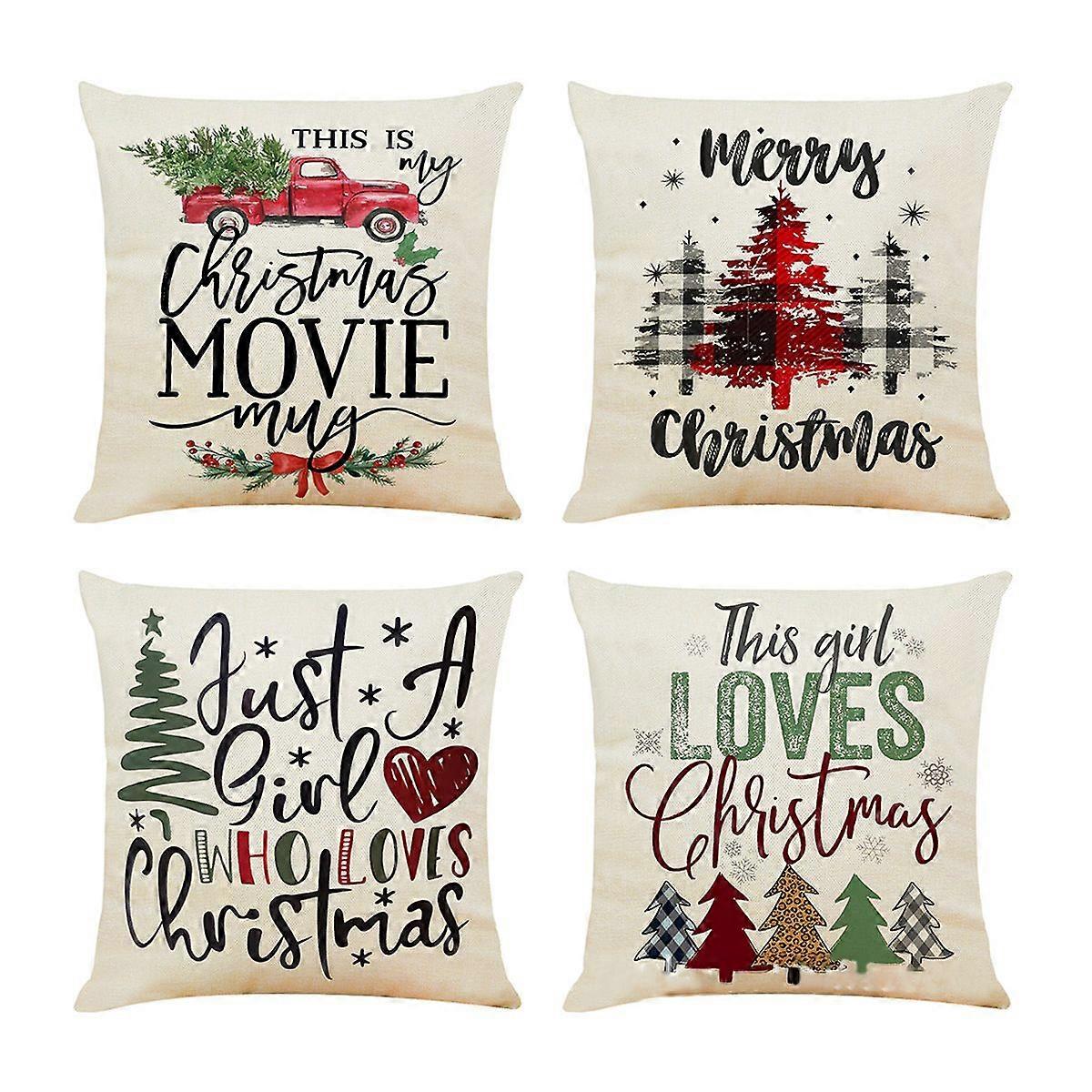 Conjunto de 4 Capas de Almofada Decorativas de Natal Almofadas de Sofá Quadradas para Sofá Sofá Sala de Estar, 18"x18" polegadas