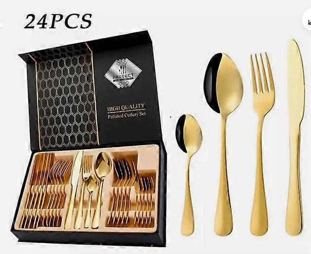 24 Stück Besteck Geschirr Set Edelstahl Metall Geschirr Gabeln Teelöffel + Box