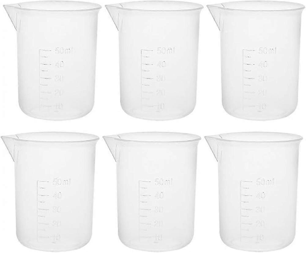 Measuring Cups 50ml Pp Plastic Graduated Beaker Transparent For Lab Kitchen Liquids 6pcs
