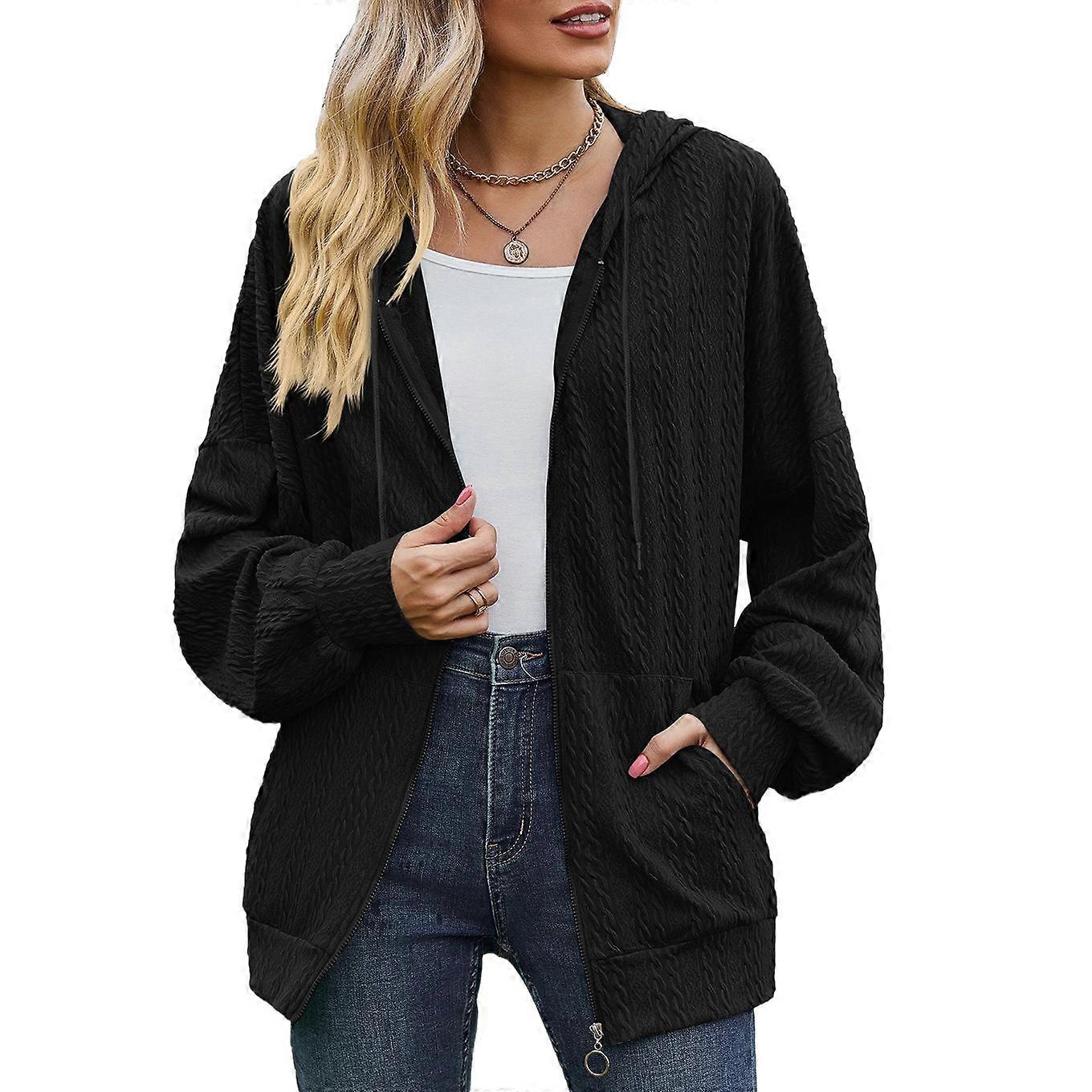 JKASHDK Women's Fashion Casual Autumn Winter Solid Color Print Long Sleeve Loose Hooded Blouses & Shirts