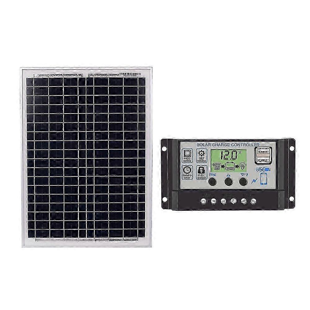 Black 18V20W Solar Panels + 50A 12V/24V Solar Controller With USB Interface