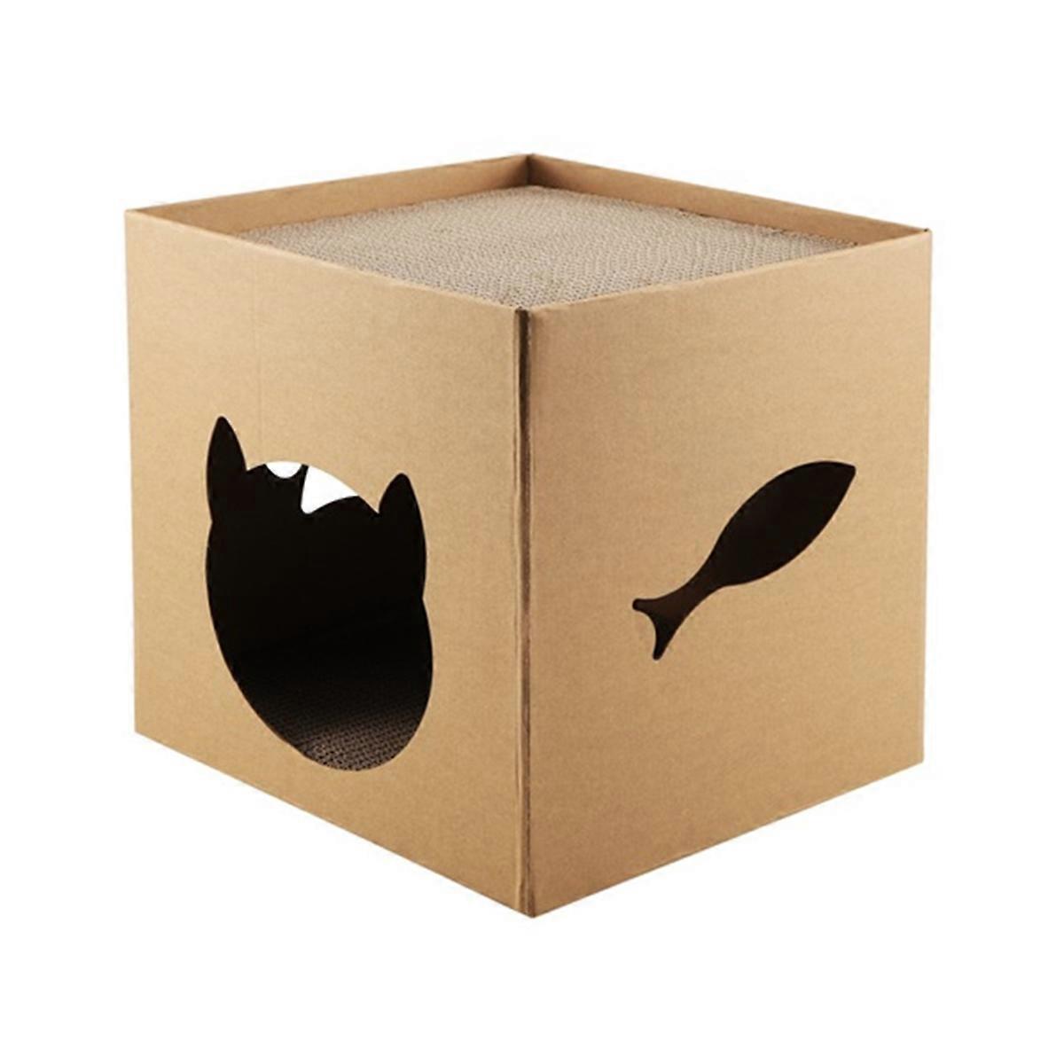 Cat Cardboard House with Scratch Pads Play & Home Decor for Cat Birthday, Bunny Small Animals Hideo