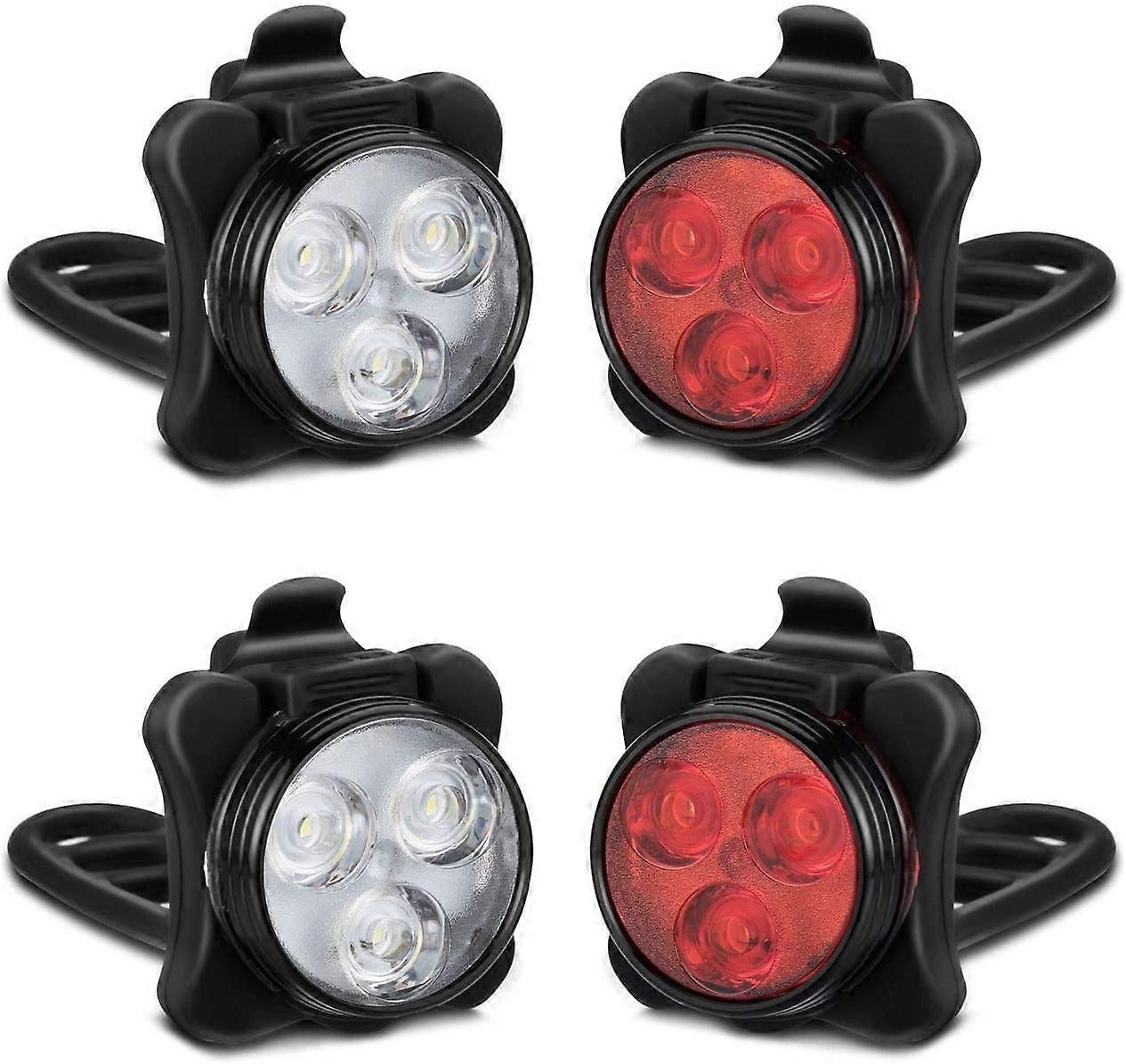 Rechargeable Bicycle Light Package - Two Set Bright LED Front and Rear Lights, Waterproof Design, USB Rechargeable, Easy Installation