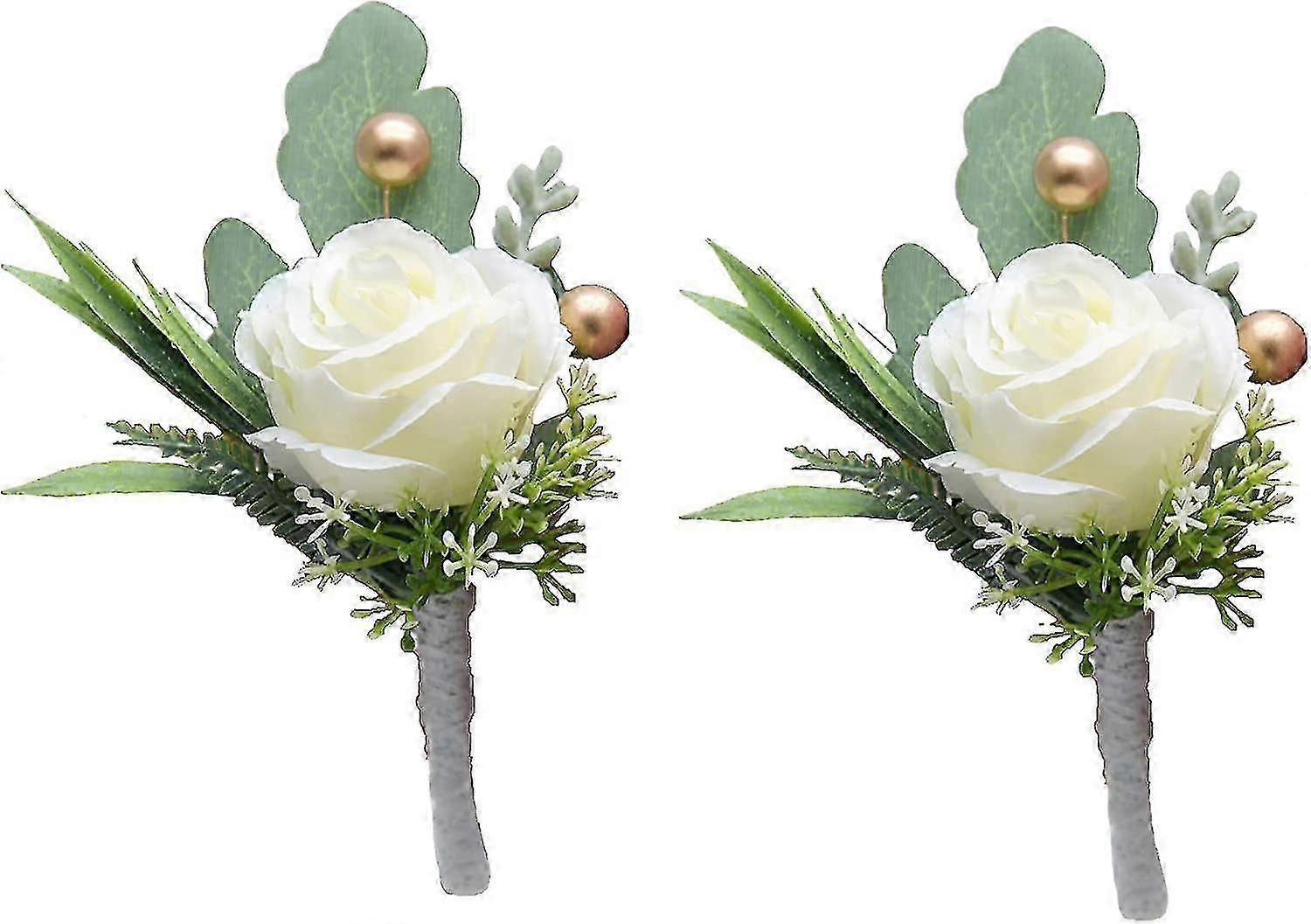 2pcs Bryllup Boutonniere Kunstig Bryllup Blomst Tilbehørgold