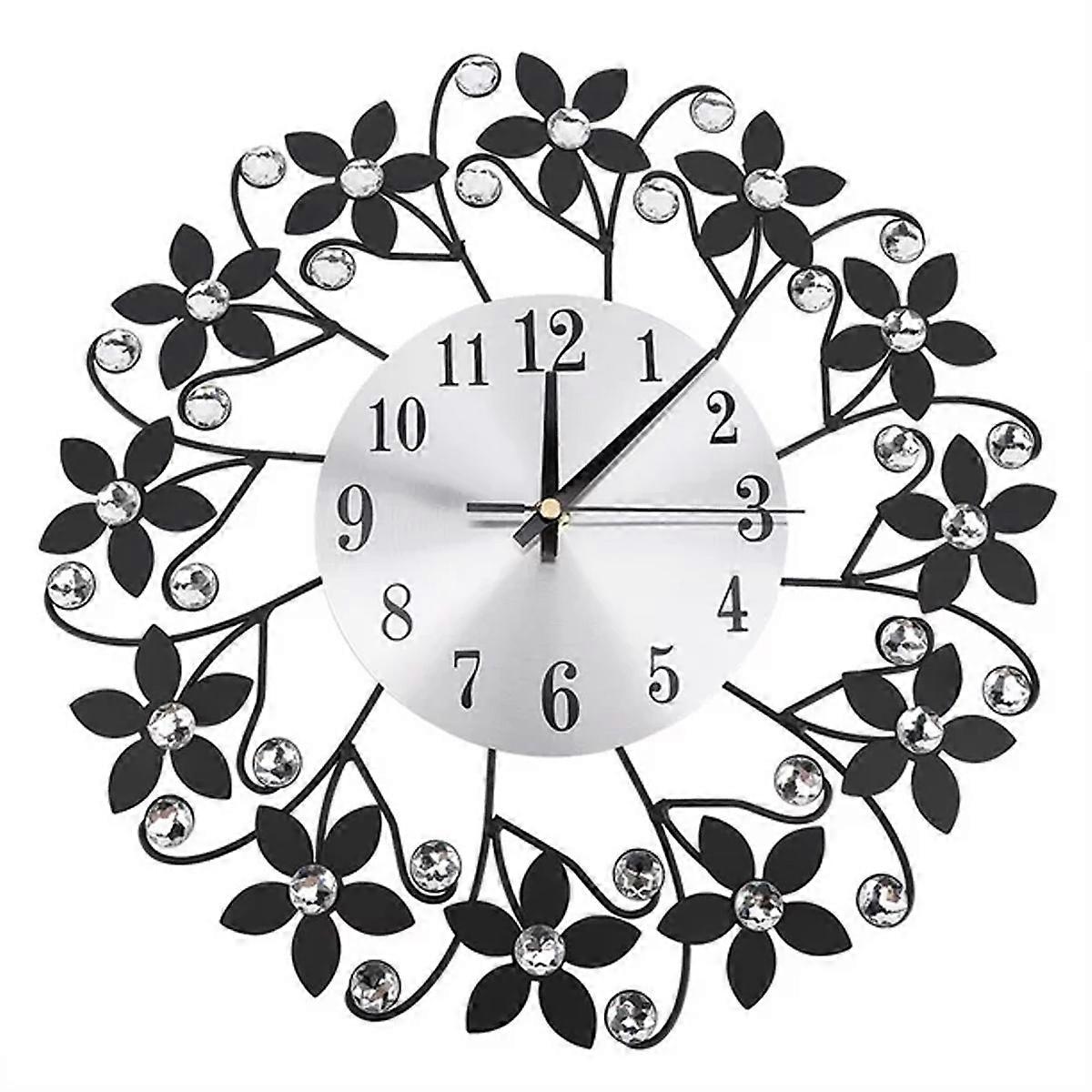 Elegant Flower Shape Clock with Diamond Jeweled Accents, Stable Performance Metal Construction for Household Decor, Modern Design with Silent