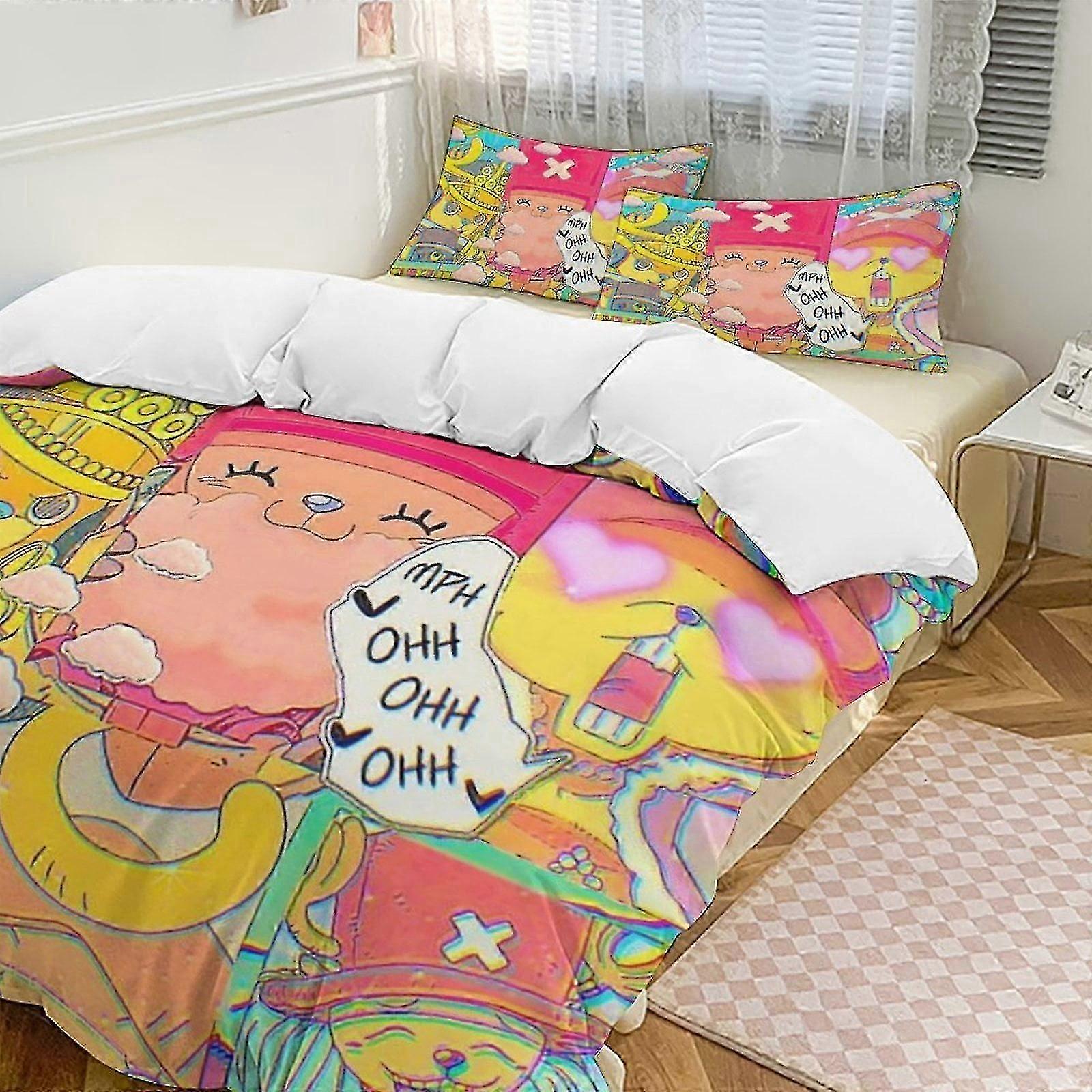 n1767 Lakan Tony Tony Chopper Säng Påslakan Rolig Anime Tecknad Sängkläder Se Lightweight3 Piece Täcke Se, fodral (1 Påslakan och 2 Pillowc