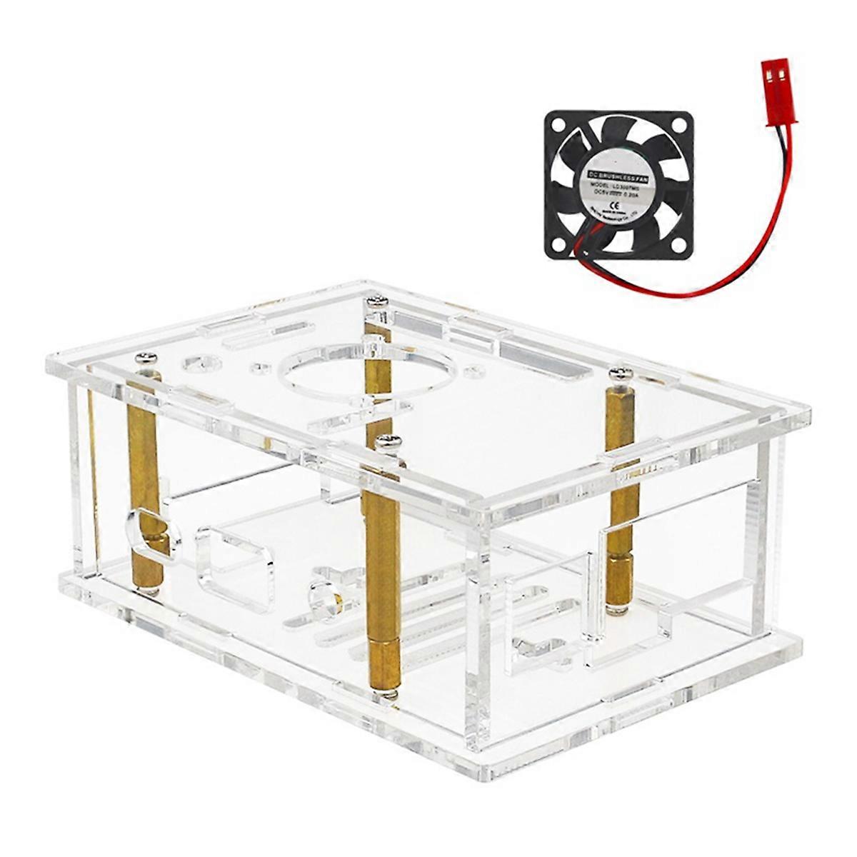 For 4A Case Acrylic Enclosure Transparent Shell with Heatsinks Fan