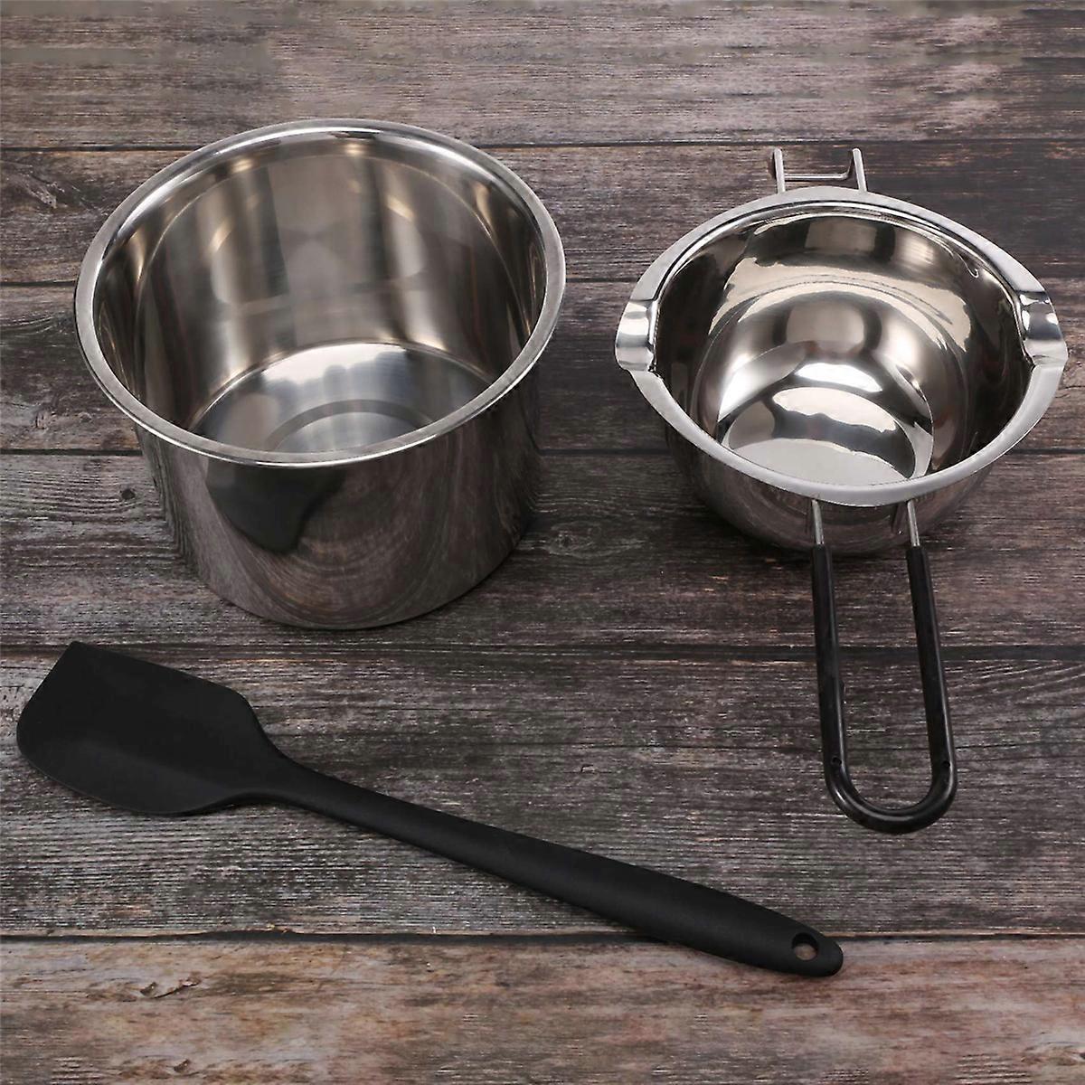 Ensemble de marmites à double bain-marie en acier inoxydable avec spatule en silicone pour faire fondre le chocolat, le savon, etc.