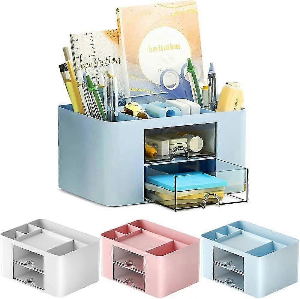 multifunction pen holder with 7 compartments, blue table organizer 19.5*10*14cm