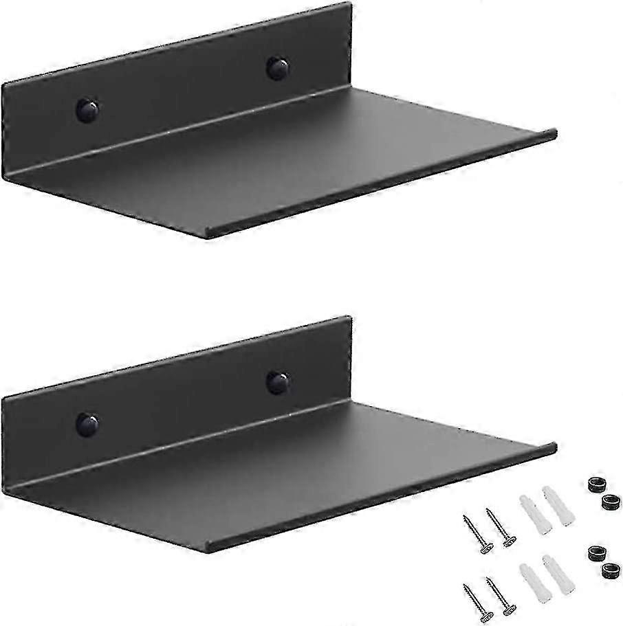 2 Pieces 20cm Black Metal Wall Mounted Rectangular Shelf With Holes