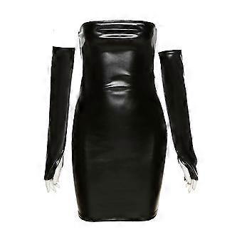slim fit dress slacks Latte Off the Shoulder Faux Leather Mini Dress