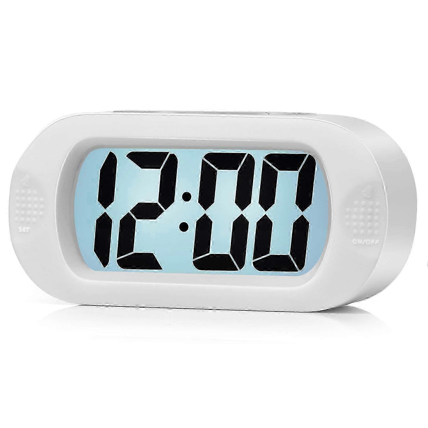 White Digital Clock with Snooze Function and Night Light