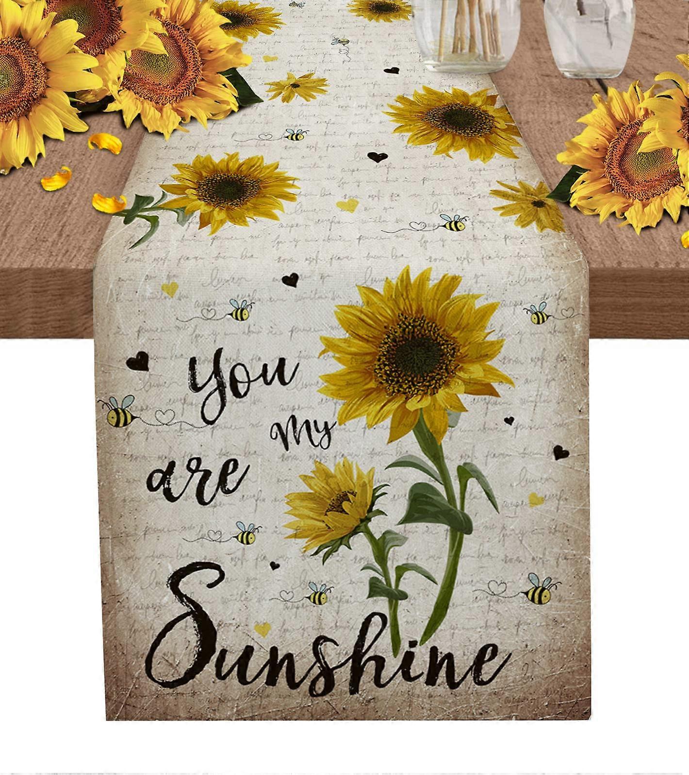 Rustic Sunflower Farmhouse Table Runner 13x120 Inches For Indoor Outdoor Decor Rectangular Sunflower Pattern