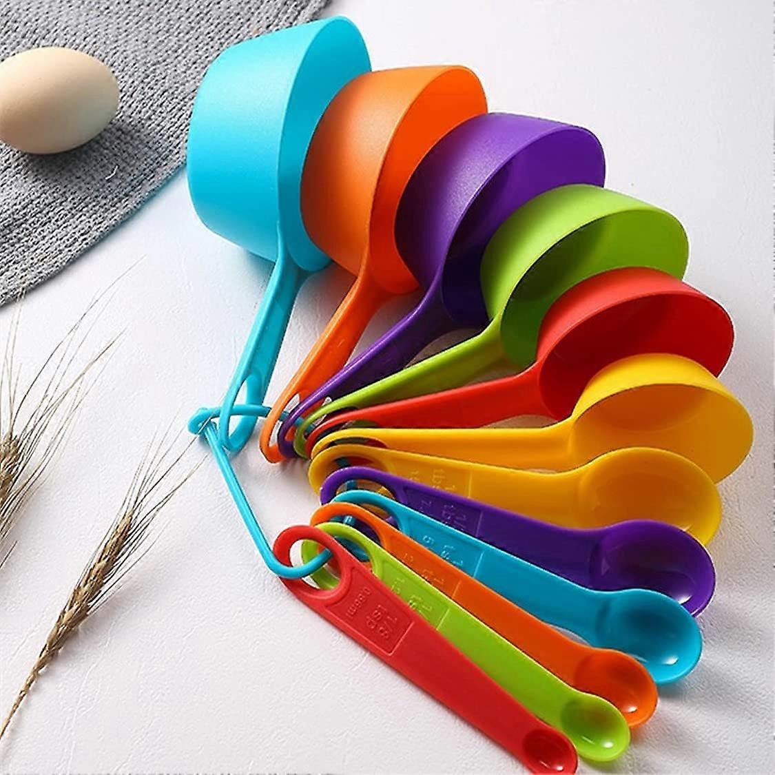 Plastic Measuring Cups and Spoons Set of 12, Multicolor Kitchen Measuring Tools for Cooking and Baking, Teaspoon and Tablespoon