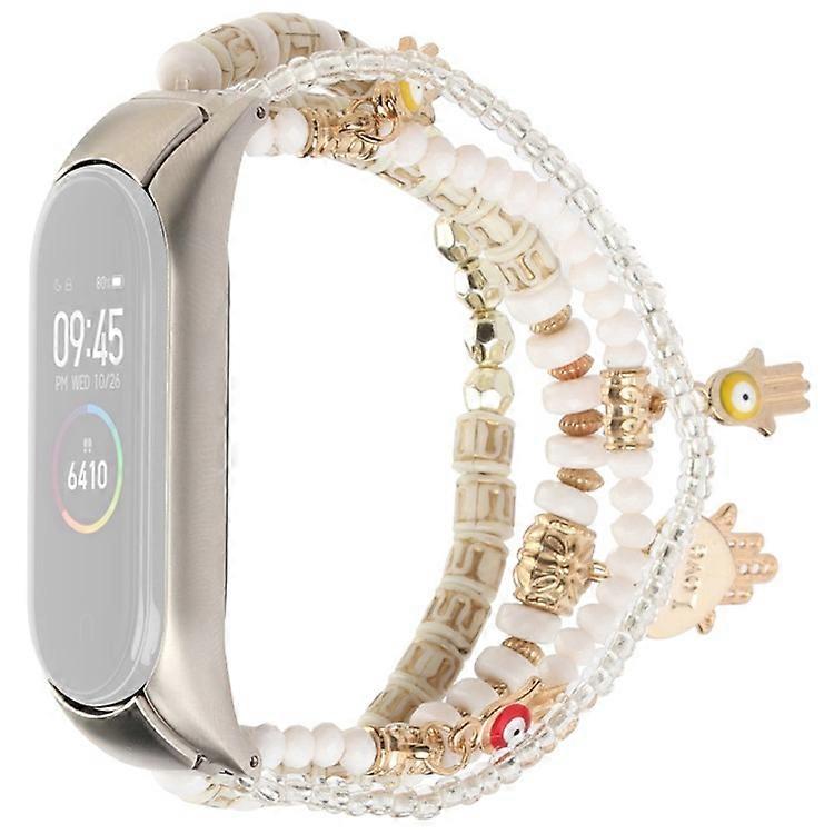 Compatible For Xiaomi Mi Band 3/4 Bohemian Beaded Bracelet Watch Band Smart Watch Replacement Strap with Hand of Fatima Pendant fo