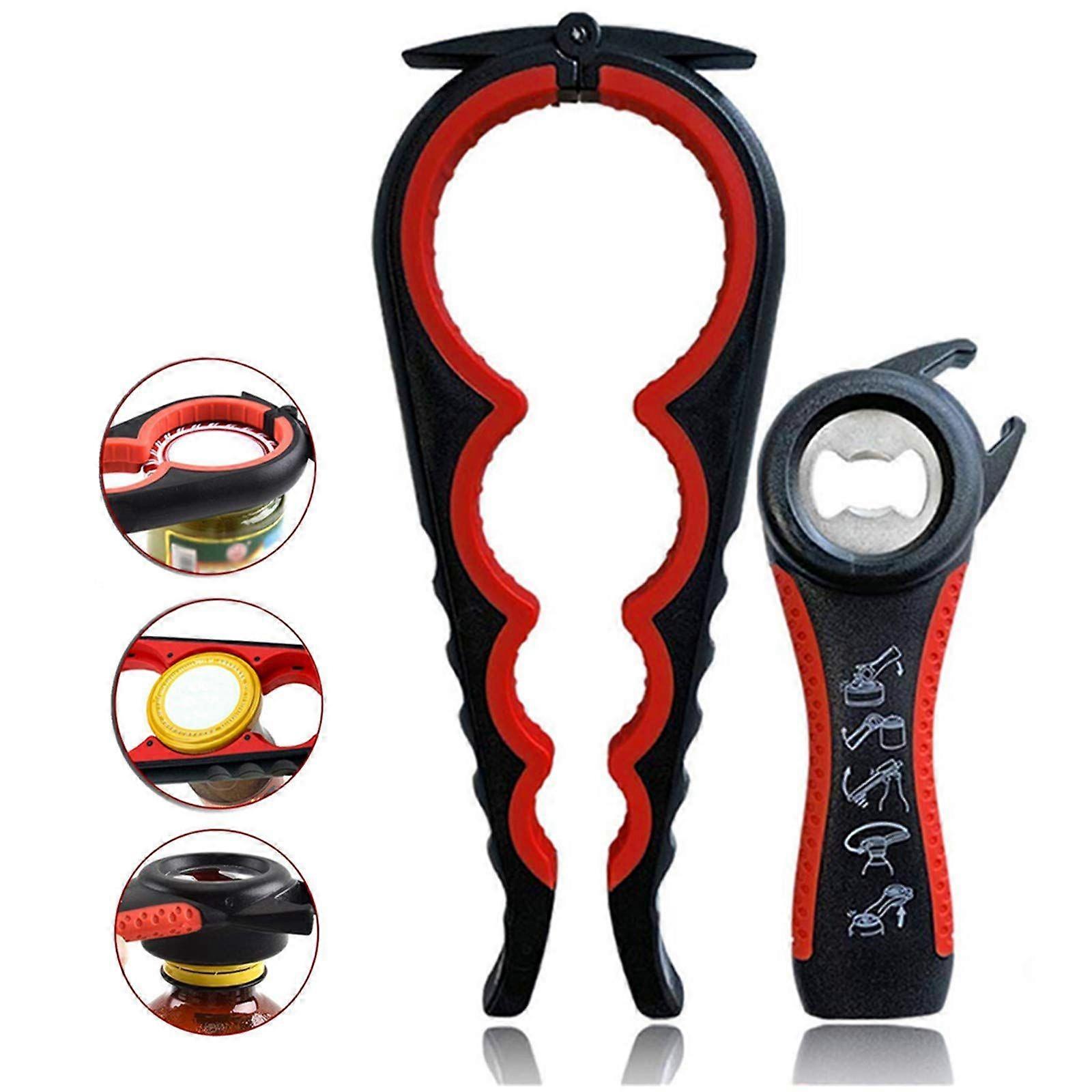 Jar Opener,Manual Can Opener, 5 in 1 Multi Function Can Opener Bottle Opener Kit,Easily Apply for a Variety of Kitchen Cans,Bottles,Jar,Beer (Red)