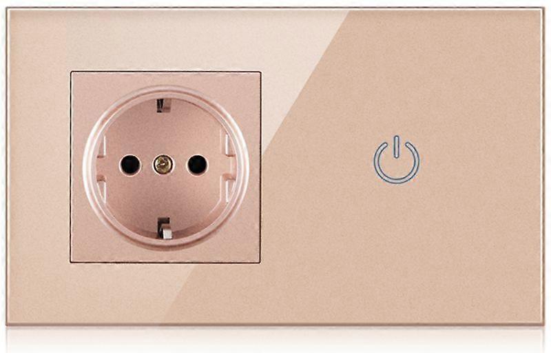 EU Smart Touch Switch For LED Light +16A Germany Socket Outlet With Golden Crystal Glass Panel