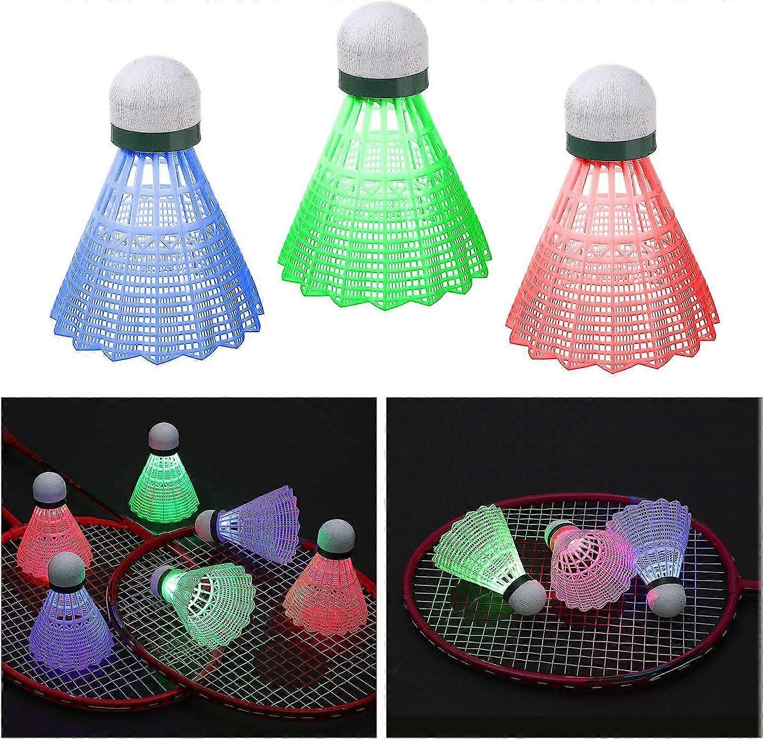 Badminton Ball, 4 LED Badminton Shuttlecock, Feather Nylon Shuttlecocks, Multicolor High Speed with Stability and Durability for Indoor and Outdoor Sp