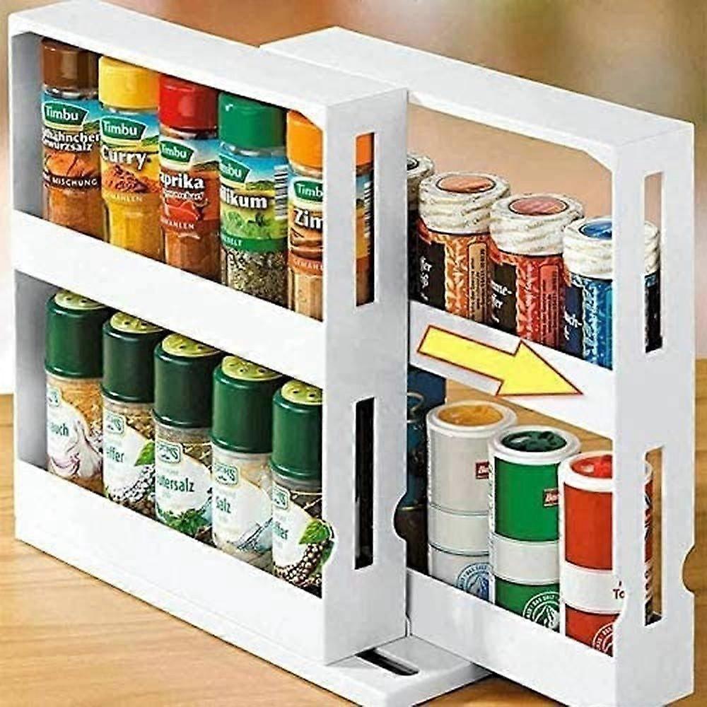 MultiFunction 2 Tier Spice Storage Rack, Plastic, White, 11 x 11 x 4 Inch