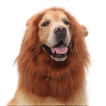 A realistic and fun lion mane wig designed for dogs with ears, featuring a lion mane Halloween costume