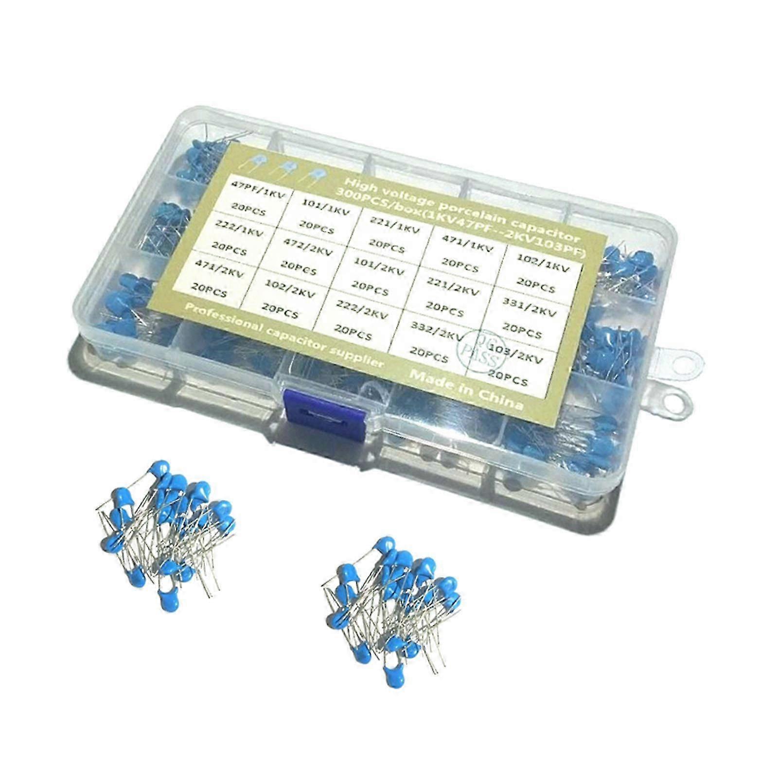 Electrolytic Capacitor Kit 15 Value 300PCS 47PF-472PF 1000V-2000V Assortment