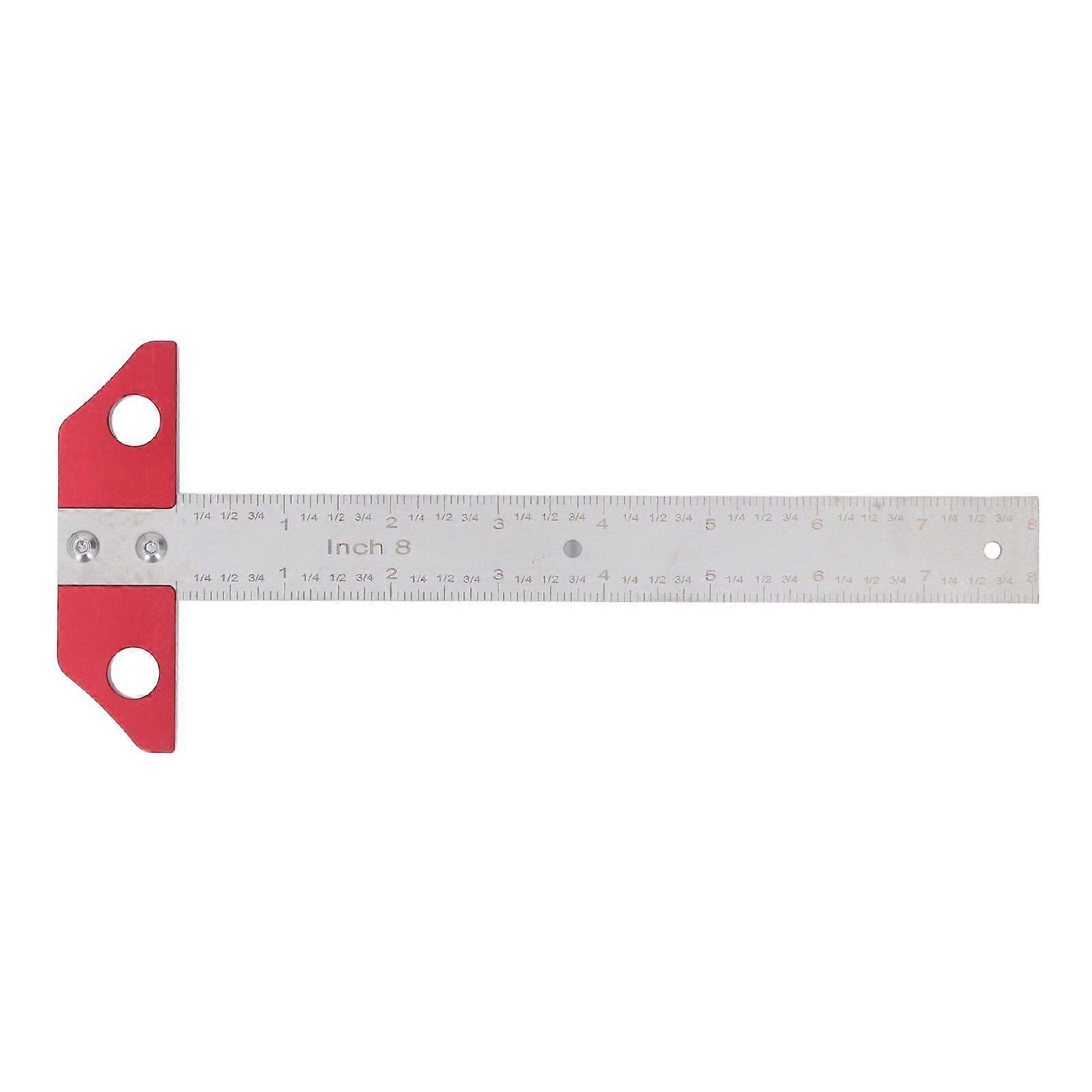 T Square Ruler 8in Drawing Metal Woodworking Layout Measuring Scriber Metric Imperial Scale for Carpenter Work