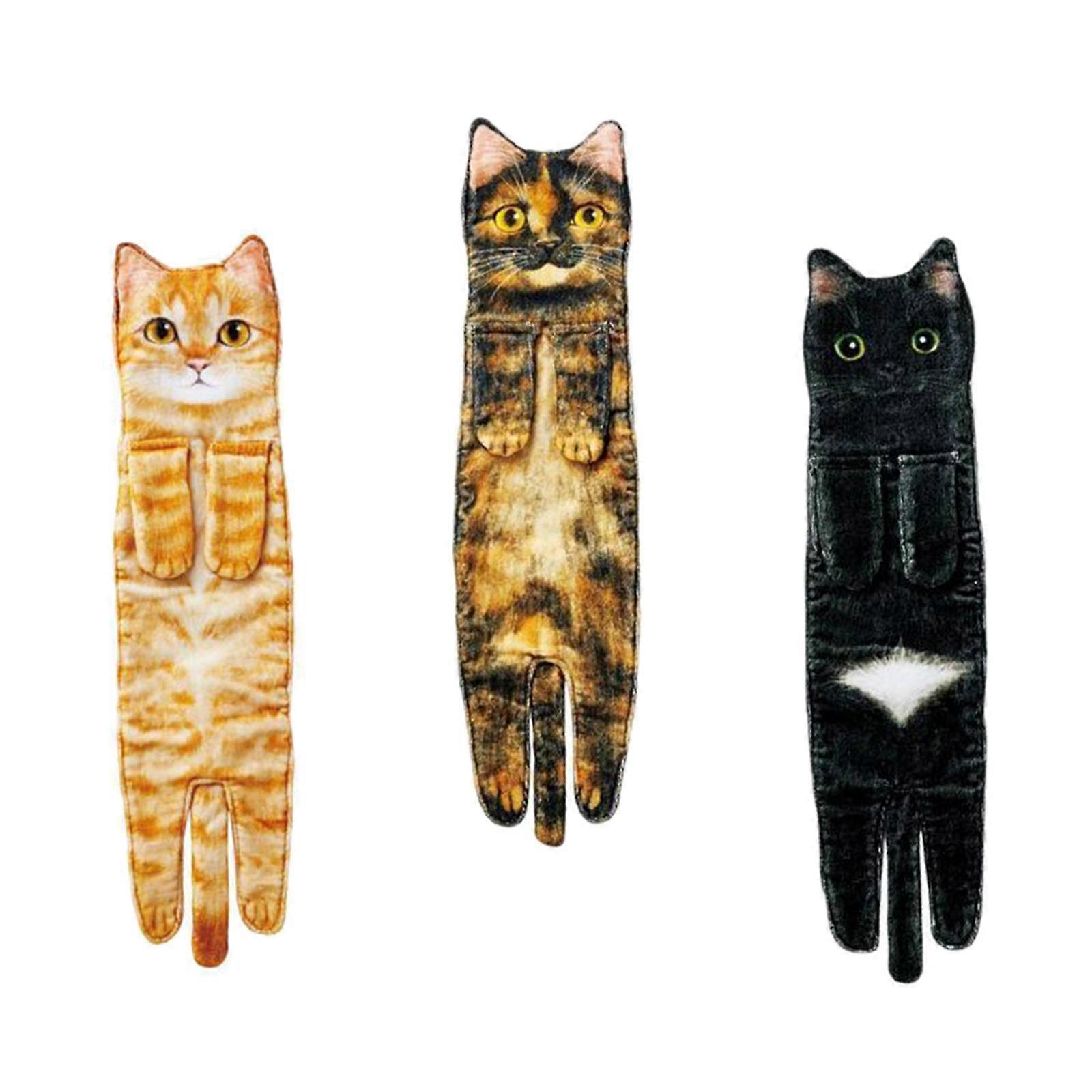 3Pcs Multipurpose Cat Funny Hand Towels Drying Hands Absorbent Towel
