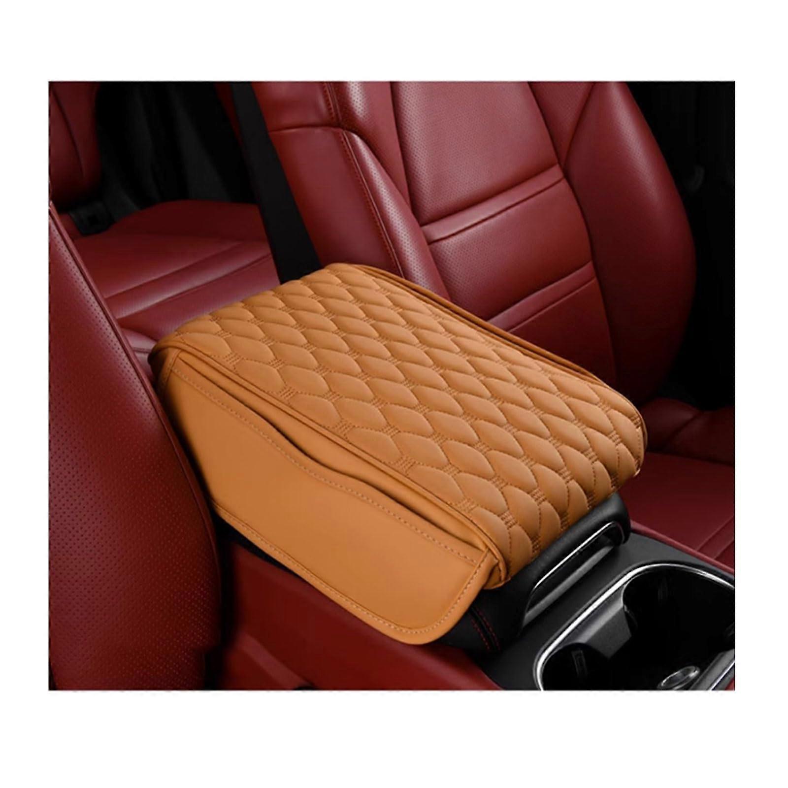 Leather Car Armrest Box Pad for Peugeot 107 108 206 207 208 307 308, Non-Slip Memory Foam Center Console Mat, Yellow-L