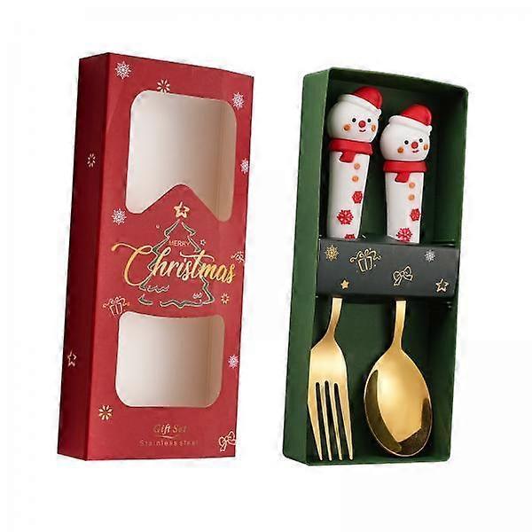 4x2Pcs Christmas Spoon and Fork Set Xmas Dessert Spoons for Iced Tea Ice Cream