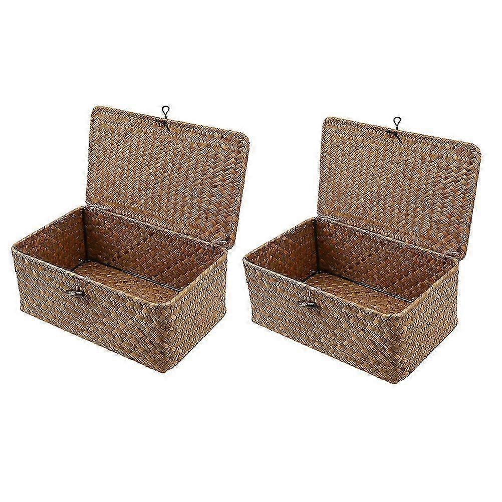 2 PCS籐バスケット海草収納ボックス織りバスルームバスケット26x16x10cm