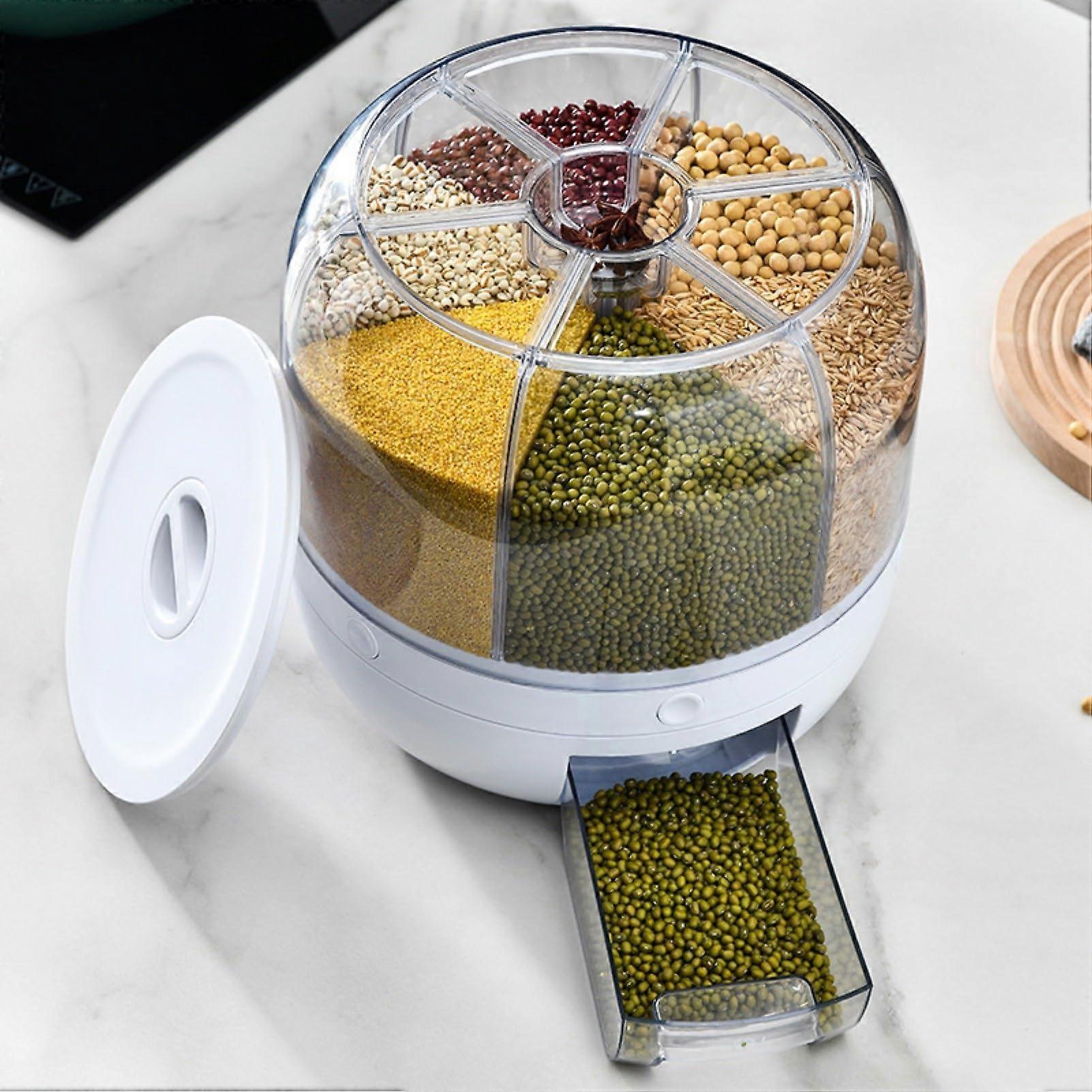 13 lbs/22 lbs Grain Dispenser, Moistureproof, 360° Rotatable 6 Grid Dry Food Dispenser