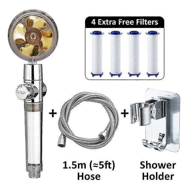 2025 Propeller Shower Head High Pressure Set 360 Rotate With1 Free Water Filter Golden Fan Turbocharge Pure Rainfall Helix Eco Shower