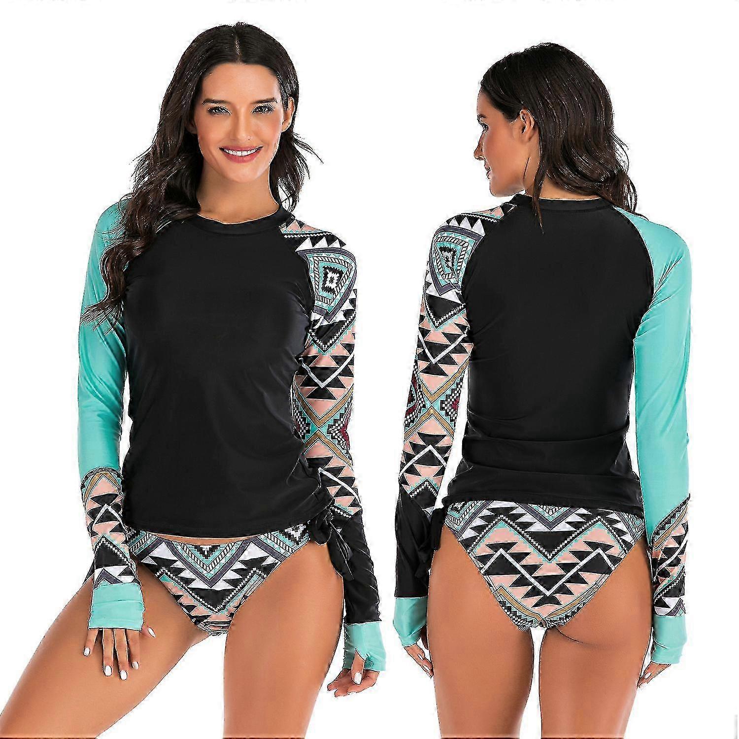 Maillots de bain deux pièces à manches longues pour femmes Protection UV UPF 50+ Maillot de bain