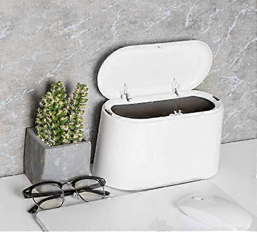 Table Bin with Lid, Mini Waste Bin, Small Plastic, 1.5L (White)