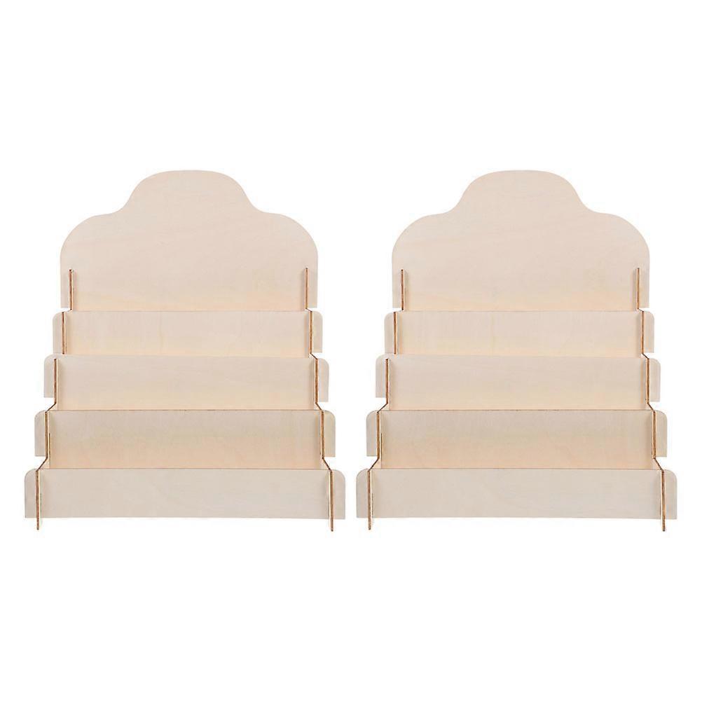 Elegant 2 Pack Tiered Wooden Greeting Card Display Rack – Space Saving Tabletop Organizer for Stickers, Brochures, Perfect for Retail Counters &