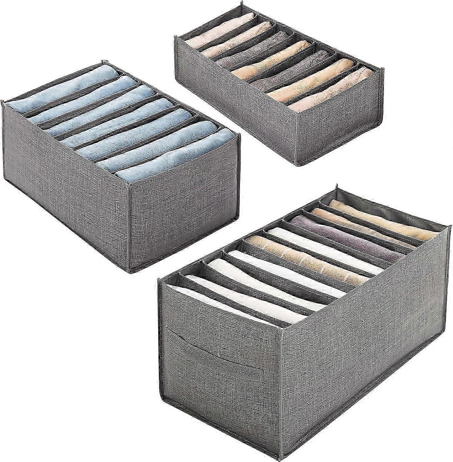 Non-Woven Storage Boxes - 3pcs Foldable Drawer Organizer with Compartments (Gray)