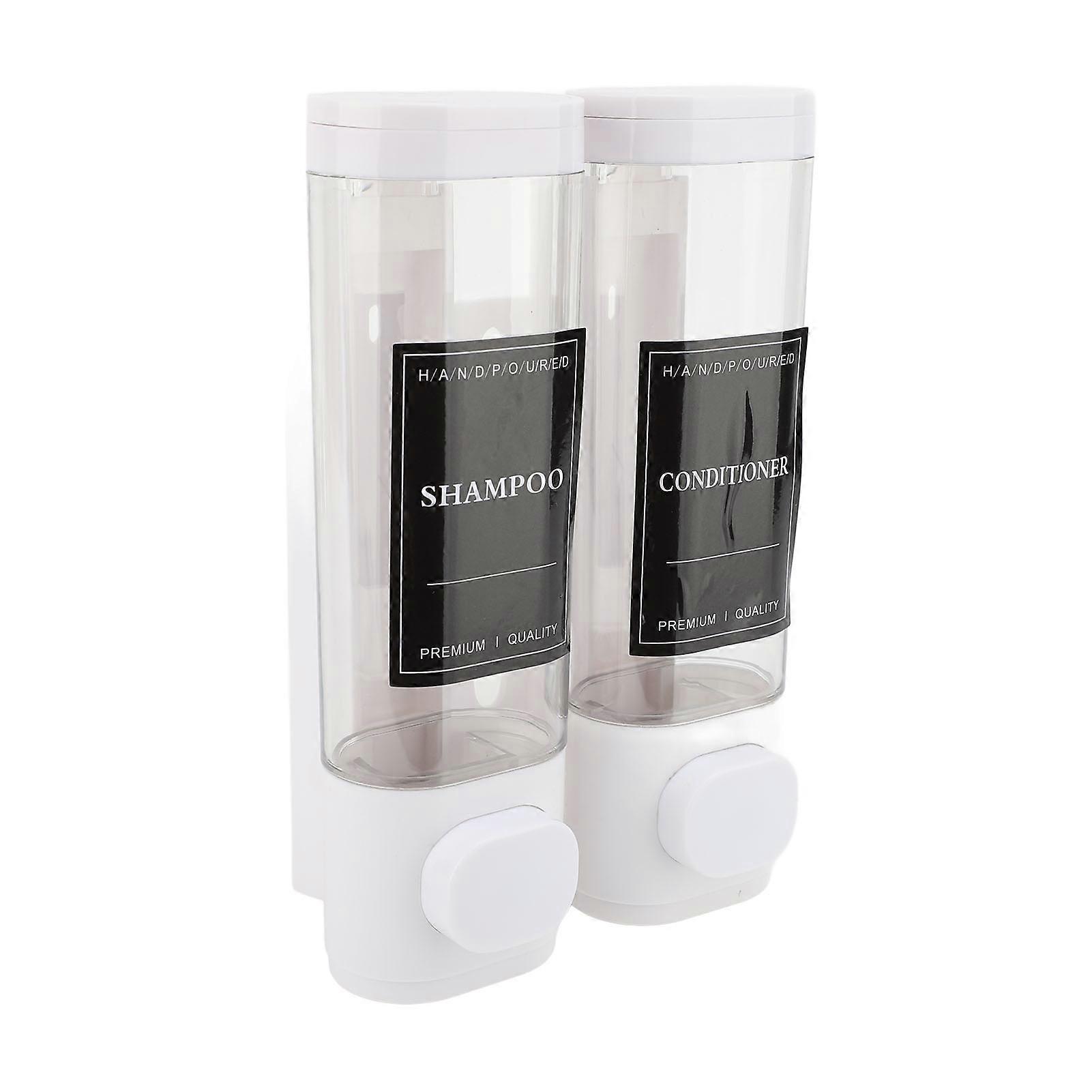 300ml Wall Mounted Press Pump Soap Dispenser ABS Double Head Transparent White Shampoo Dispenser