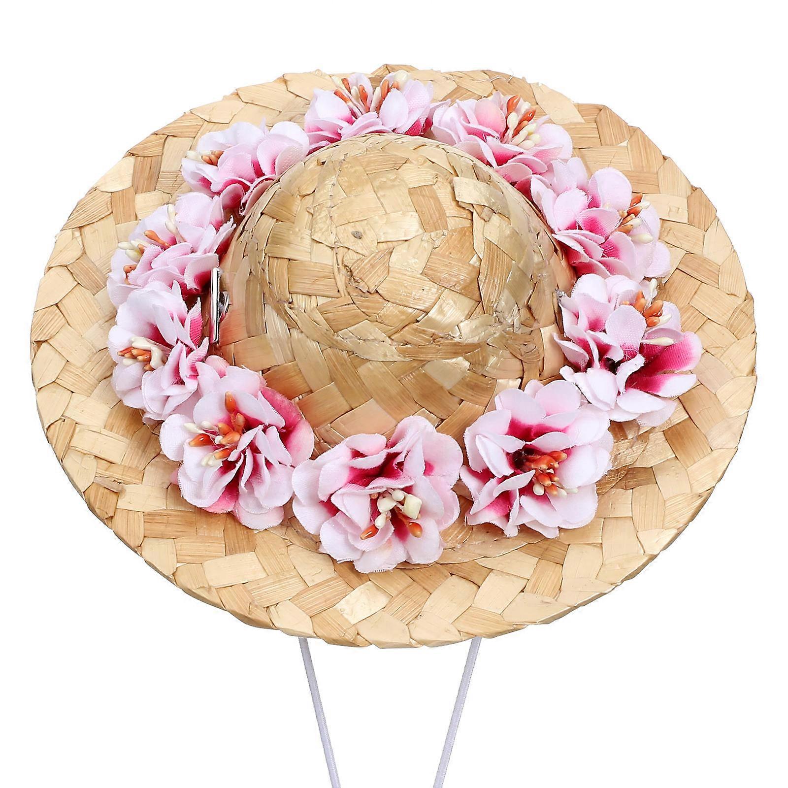 Dog Summer Hat Flower Design Lightweight Costume Accessory for Spring Summer Outings Stylish Outdoor Wear Random Drawstring Style