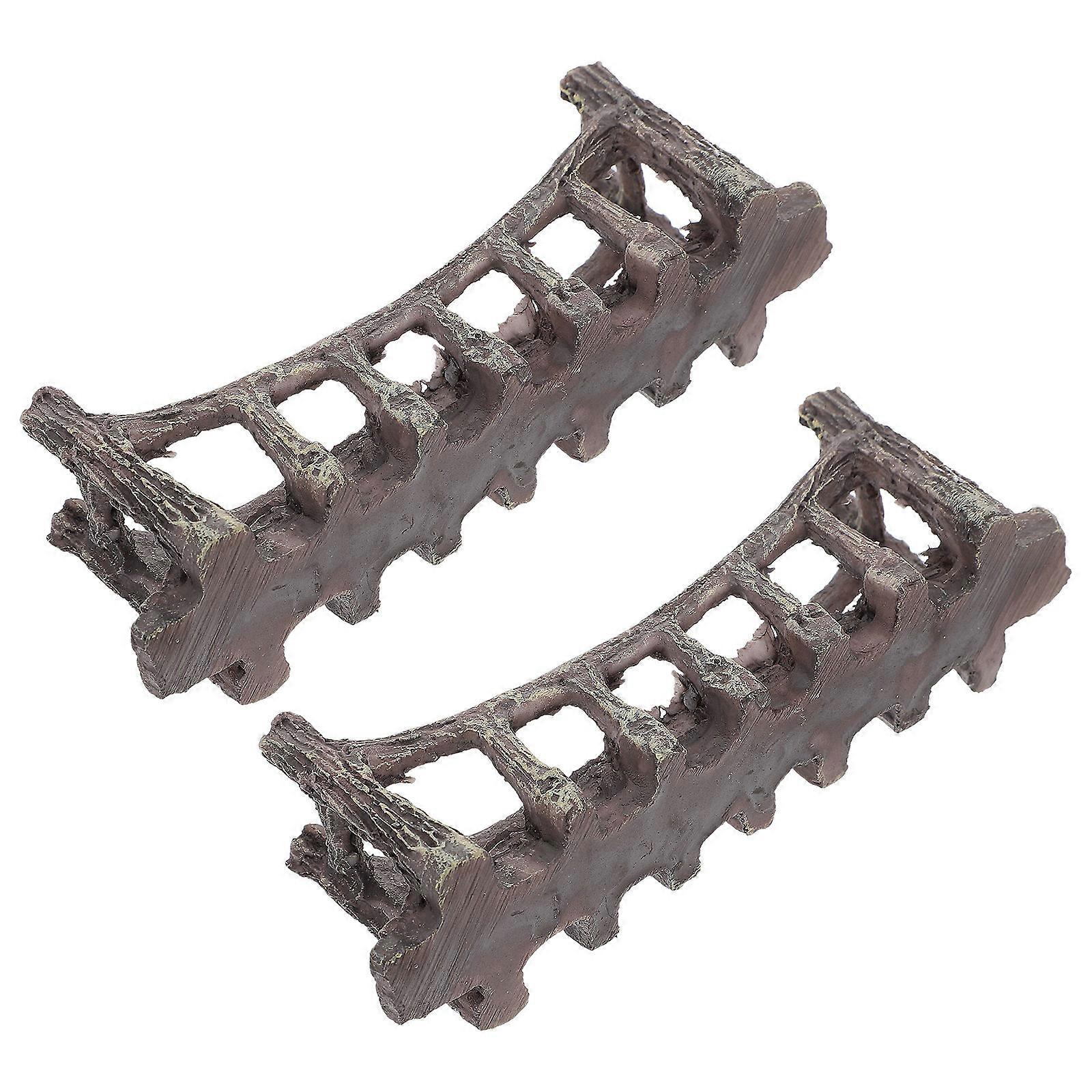 Aquarium Landscape Decor Simulation Bridges Aquarium Owners Simple and Generous Design Brown 11X3.3CM Resin 2Pcs