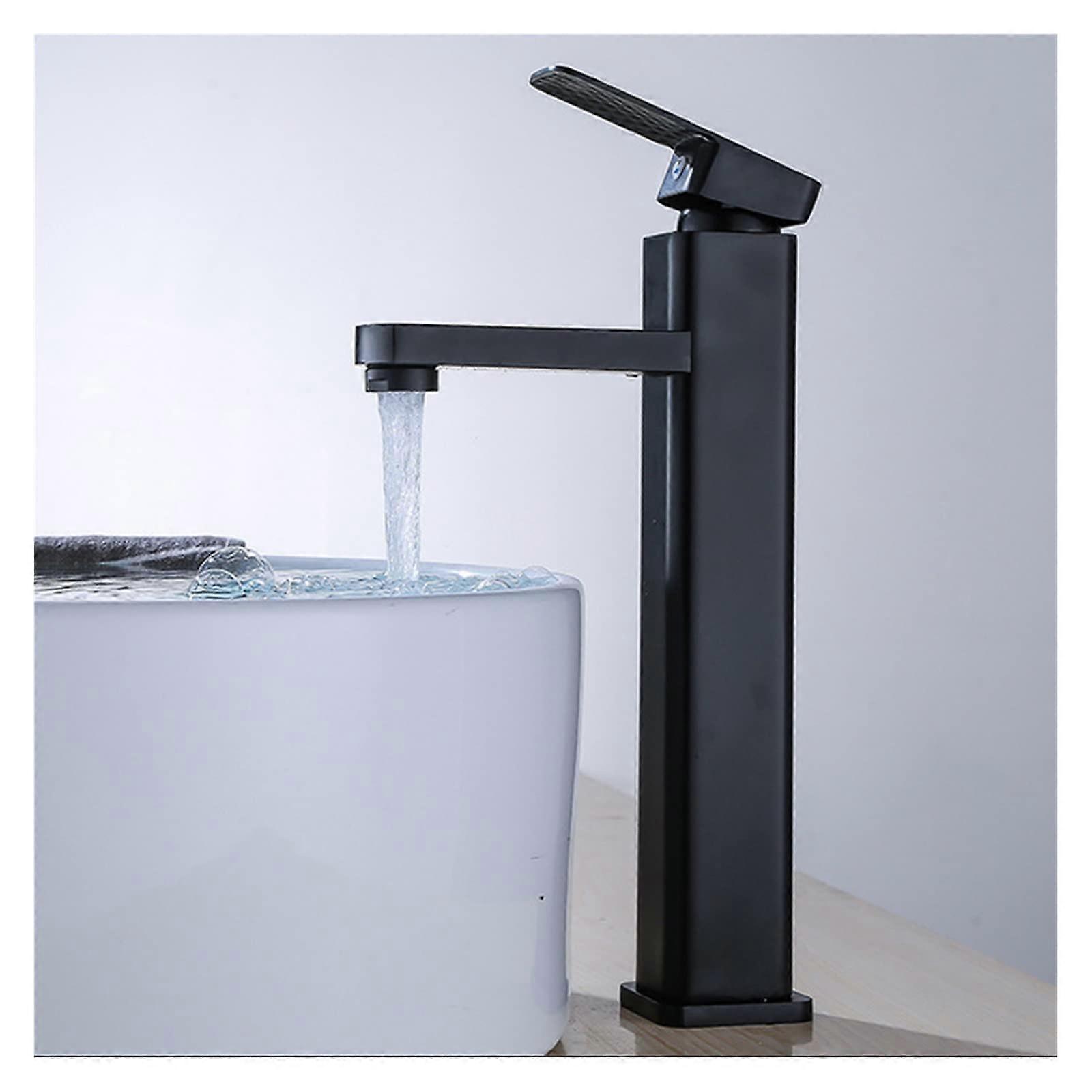 Matt Black Sink Faucet, Deck Mount, Single Lever, Waterfall, Brass 9014