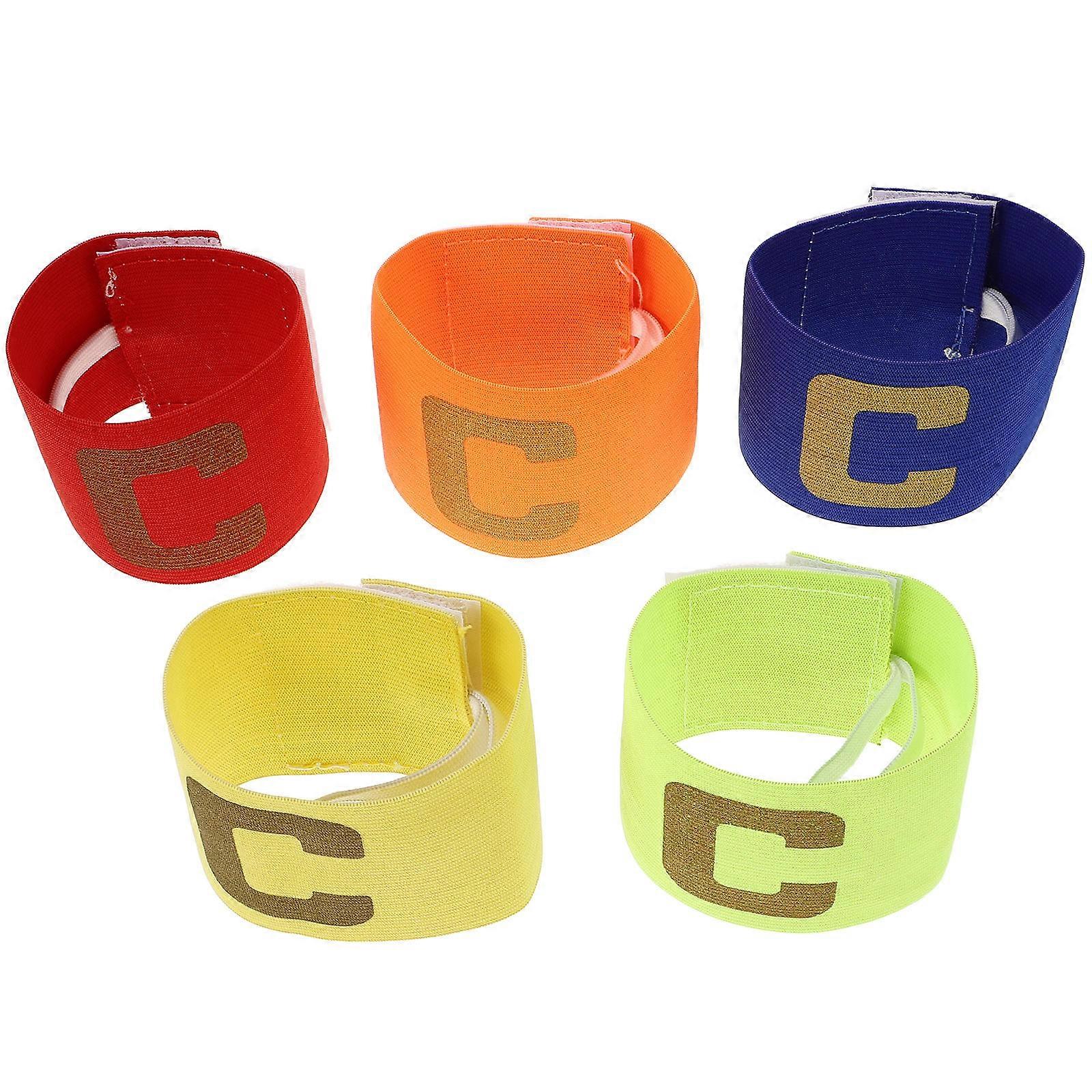 Soccer Band Captain Armbands For Kids Soccer Matches Yellow Wrap-Around Design Elastic Material 5Pcs
