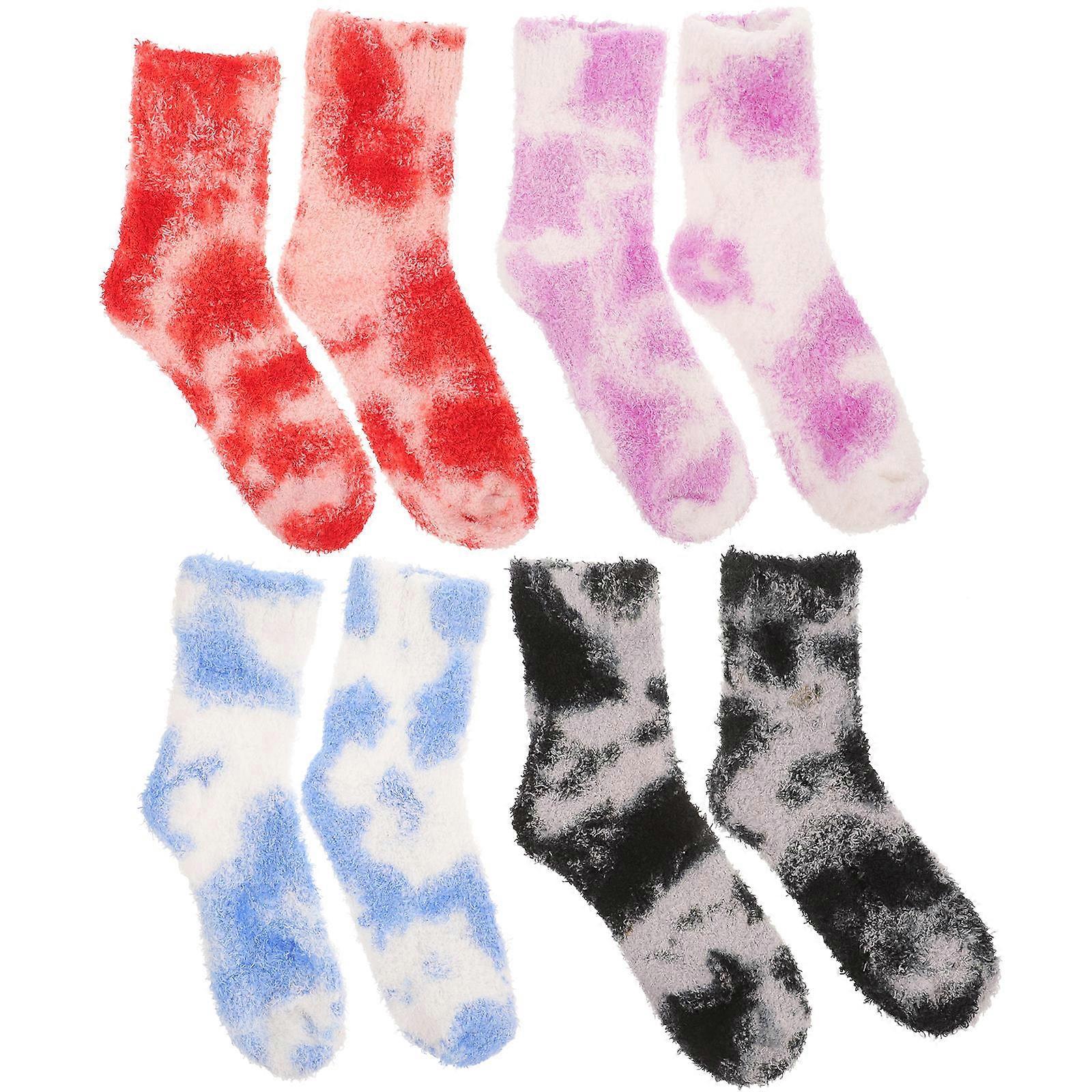 Winter Socks Women Thermal Fuzzy Socks Red 4 Pairs Mid-Calf Warmth
