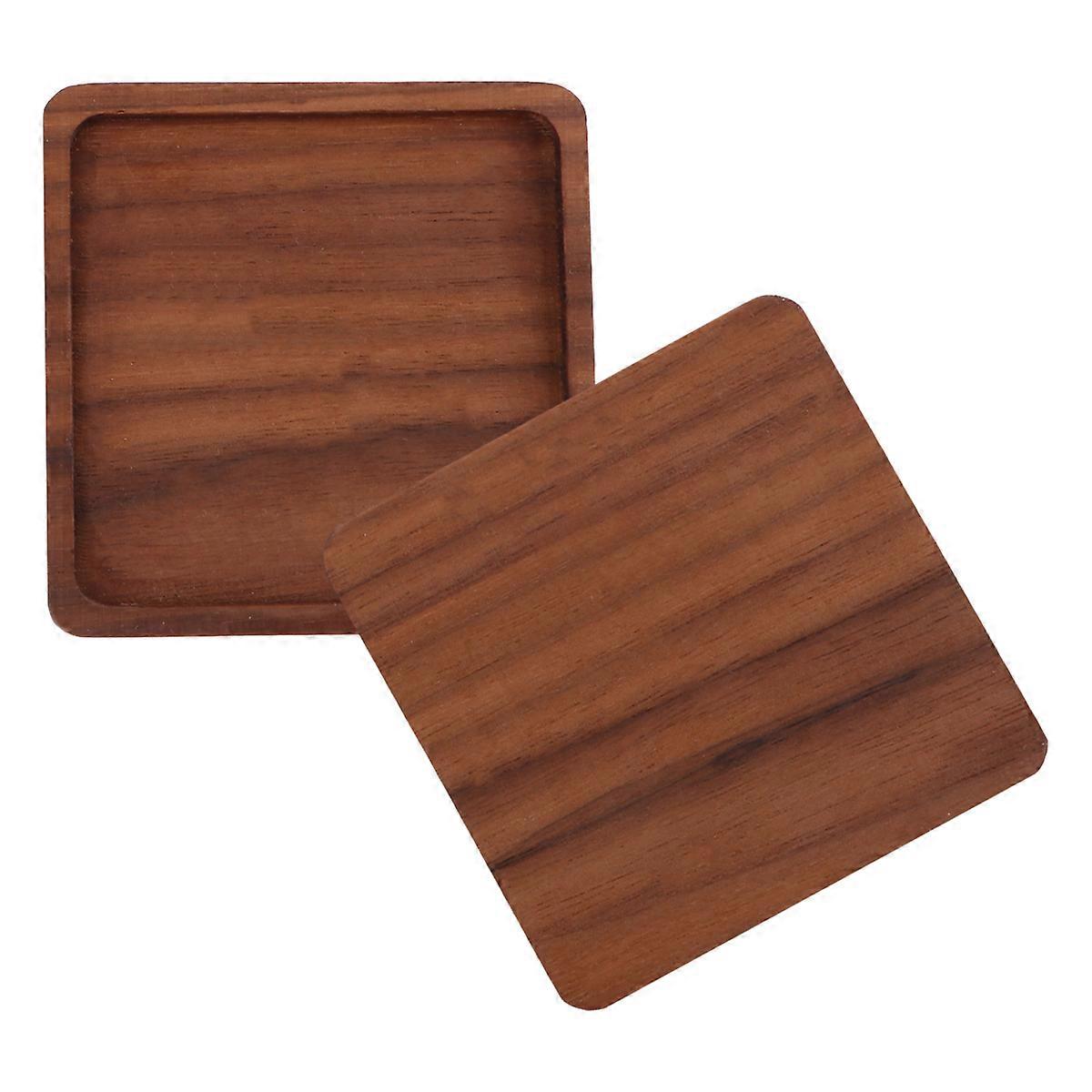 Walnut Wood Coasters Set of 2 Non Slip Heat Resistant Square Mats with Groove Design for Home, Restaurant, and Hotel Use
