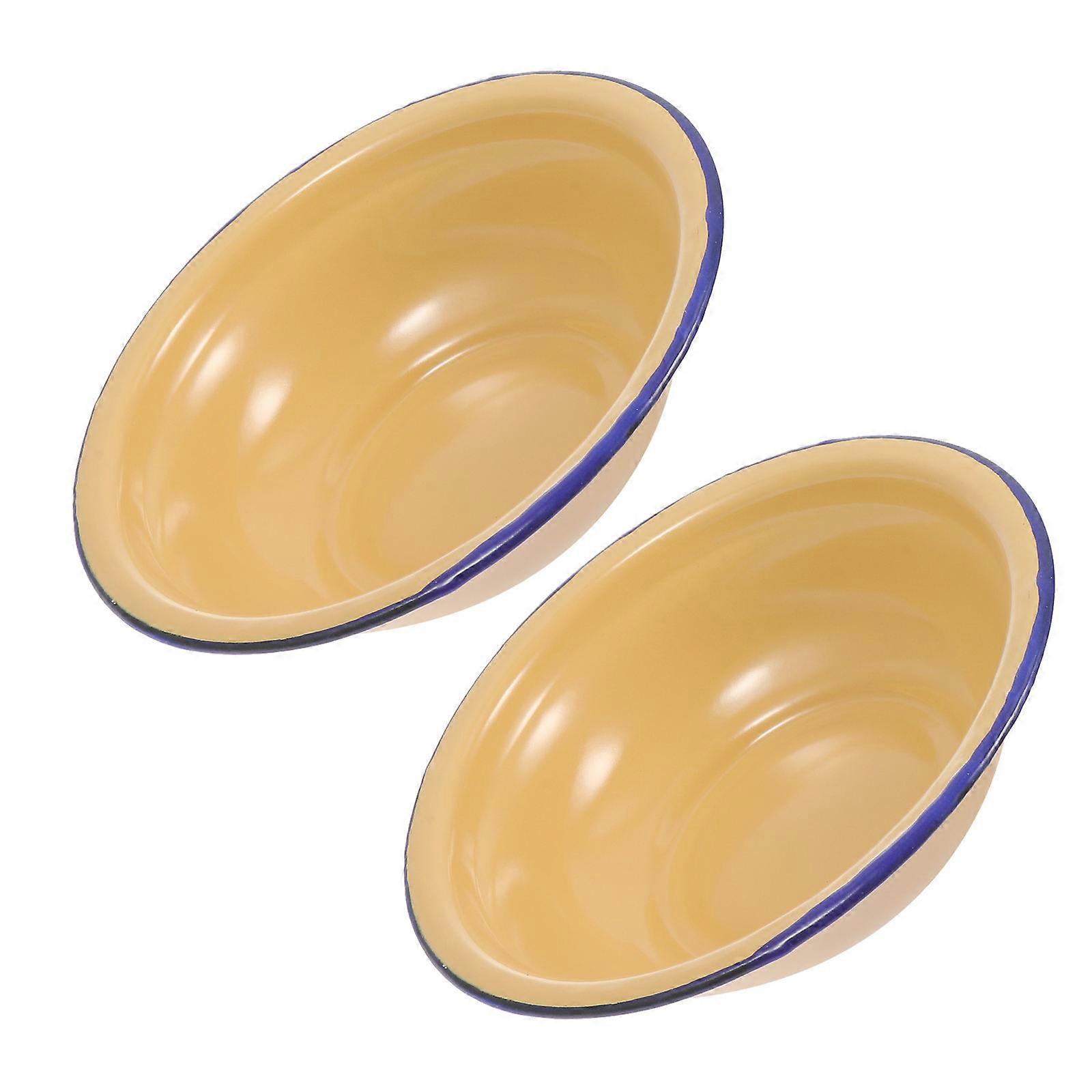 Enamel Basin Vintage Enamel Basins Thickened Soup Plates Practical Enamel Tableware Restaurant Anti-Corrosion 2Pcs