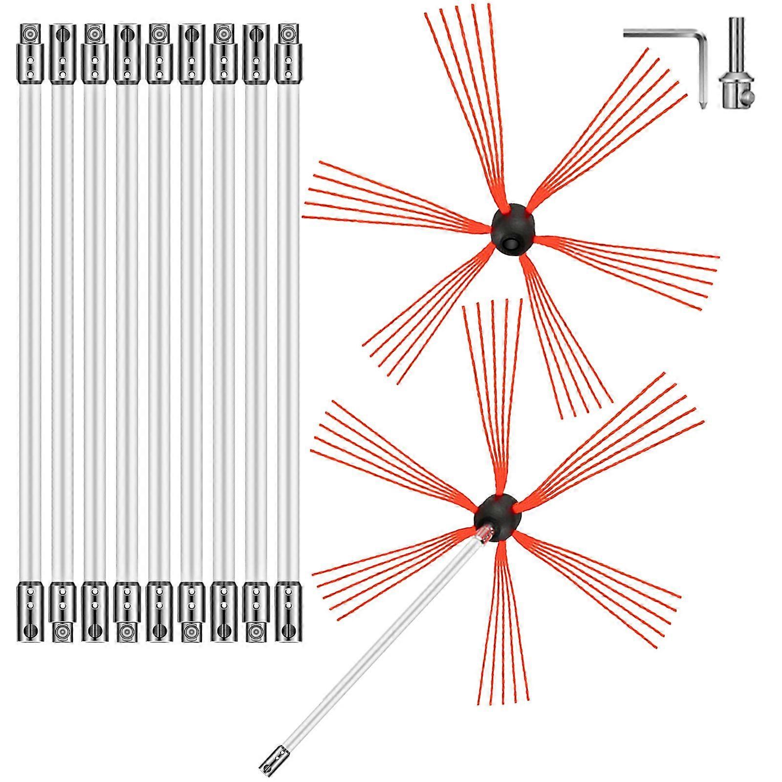 Brosse de ramonage Brosse de cheminée rotative 10m Kit de brosses de cheminée 10 tiges