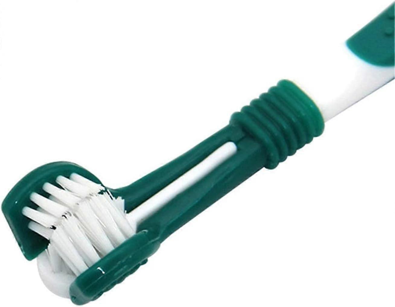 Green Dog Toothbrush, Triple Headed Design for Small to Large Breeds, Eco-Friendly Pet Dental Care Tool