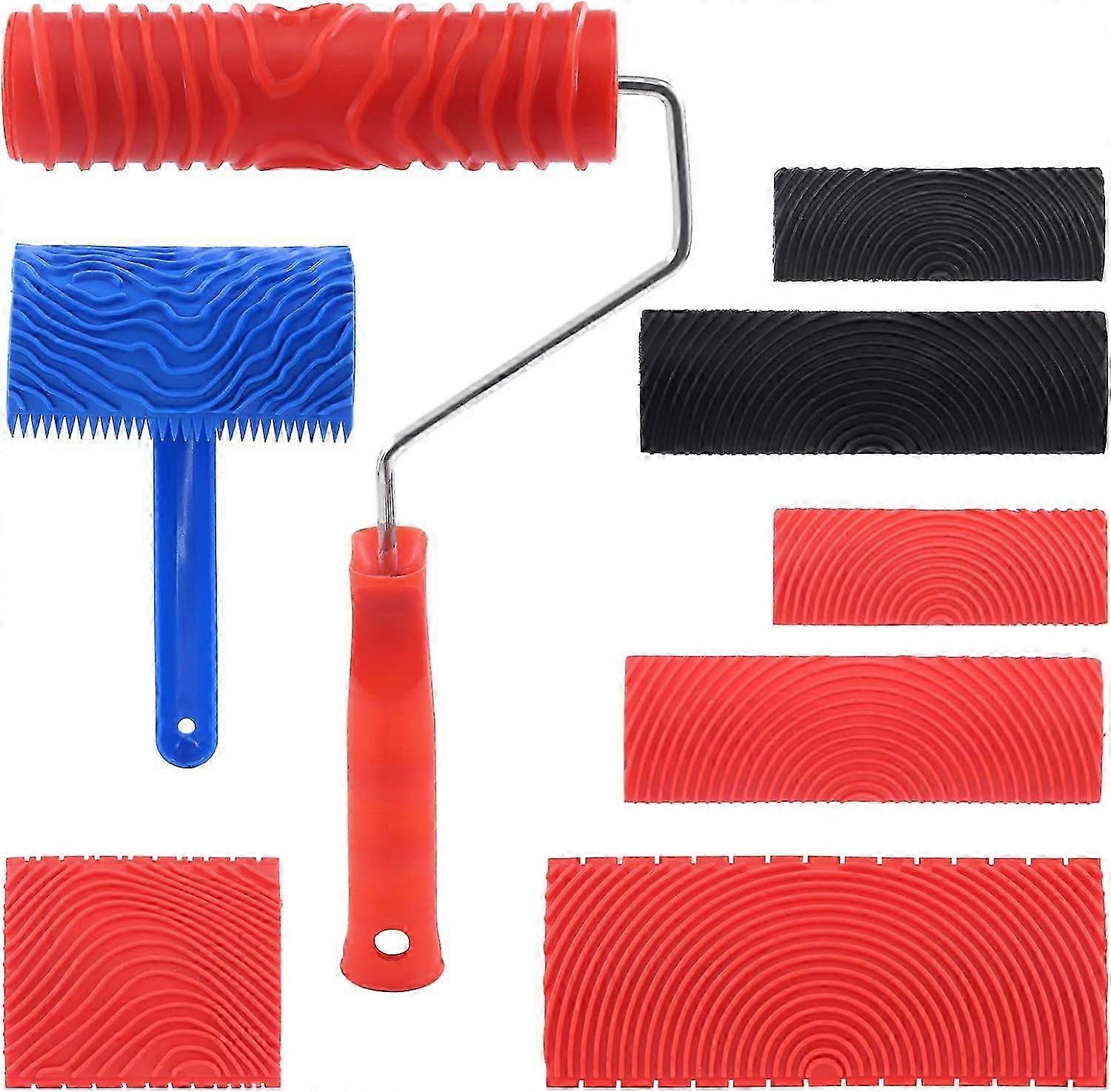 8 Pieces Wood Grain Painting Tool Set, Rubber Embossed Texture Roller with Handle, Home Wallpaper Roller Painter, Wall Texture Art Painting Tool Set