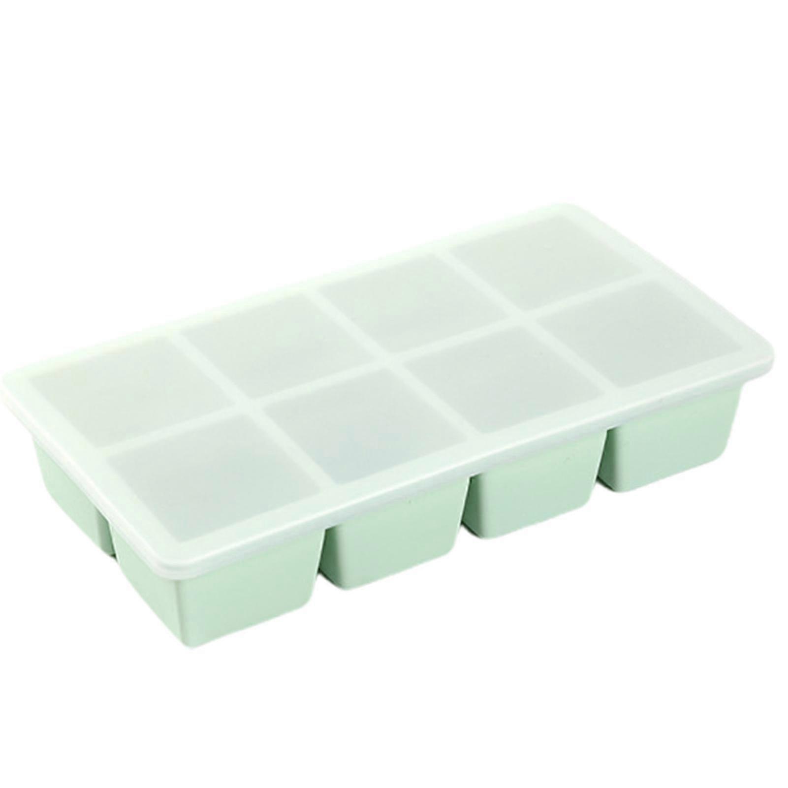 Ice Cube Mold 6/8 Grids Silicone Ice Making Tray Easy Release Large Square Cube Mold for Home Kitchen-8Grid-Light Green