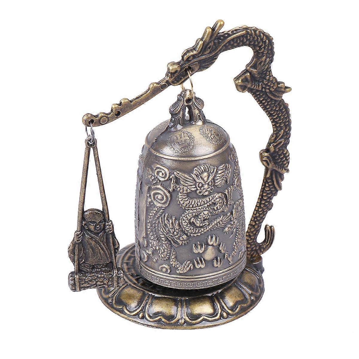 Dragon Pattern Chime Desktop Decoration Vintage Crafts Home Ornament Striking Bells 9.5*15.5 Cm Alloy 1Pack